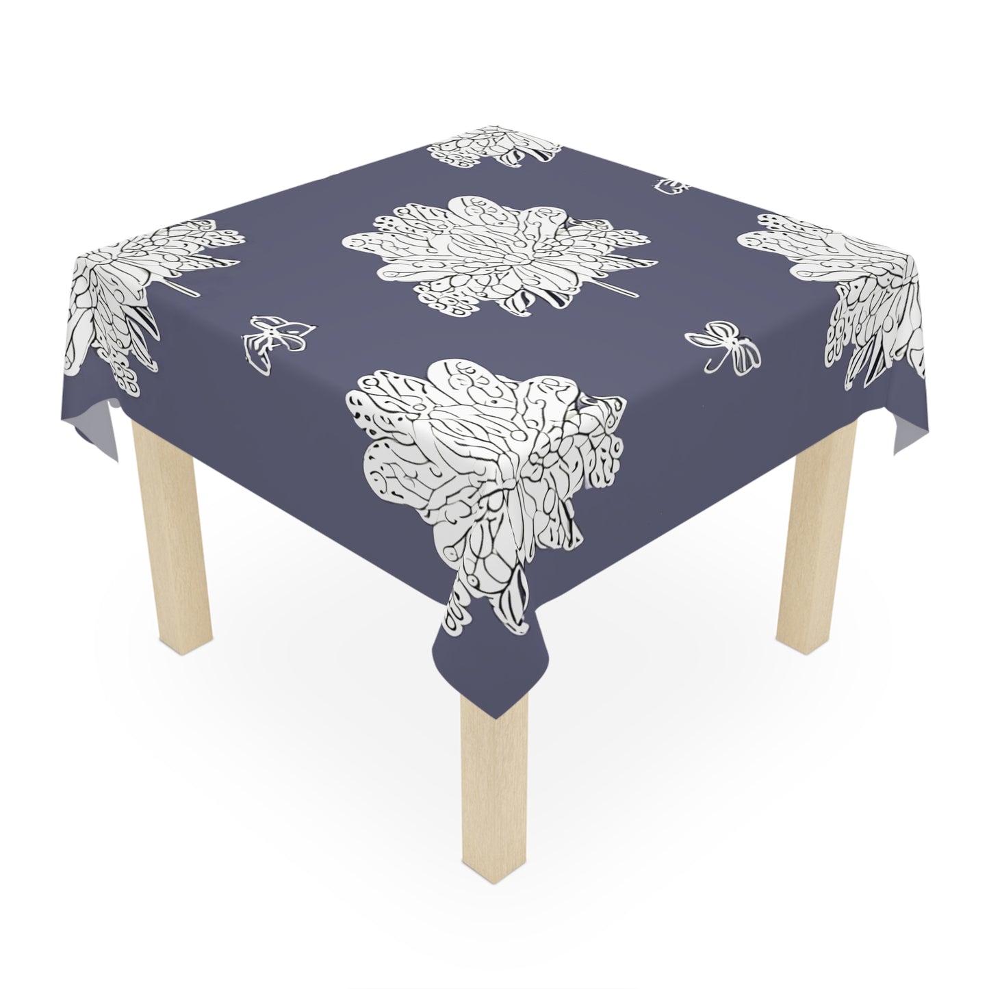 White Floral Butterflies Tablecloth, 55" x 55"
