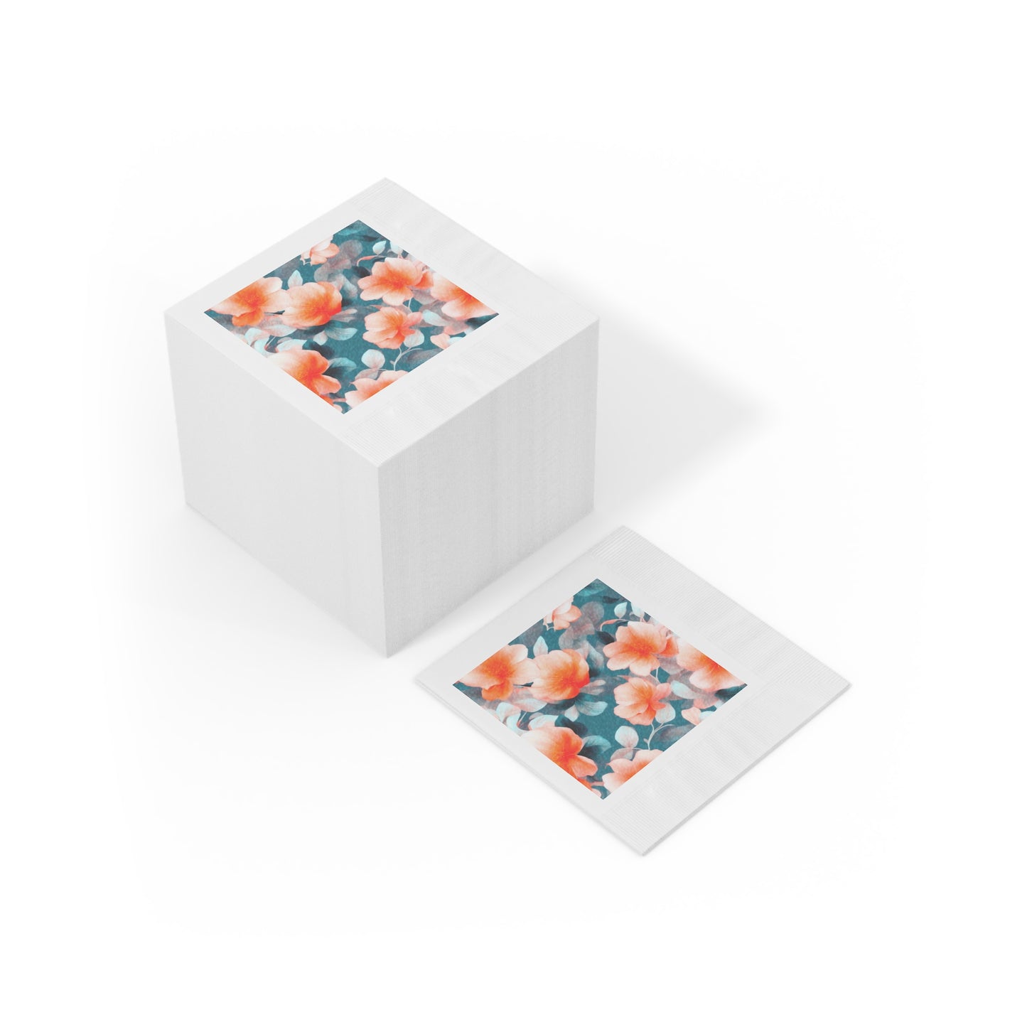 Orange Blossom Floral Bunch White Coined Napkins, 6.5" x 6.5"