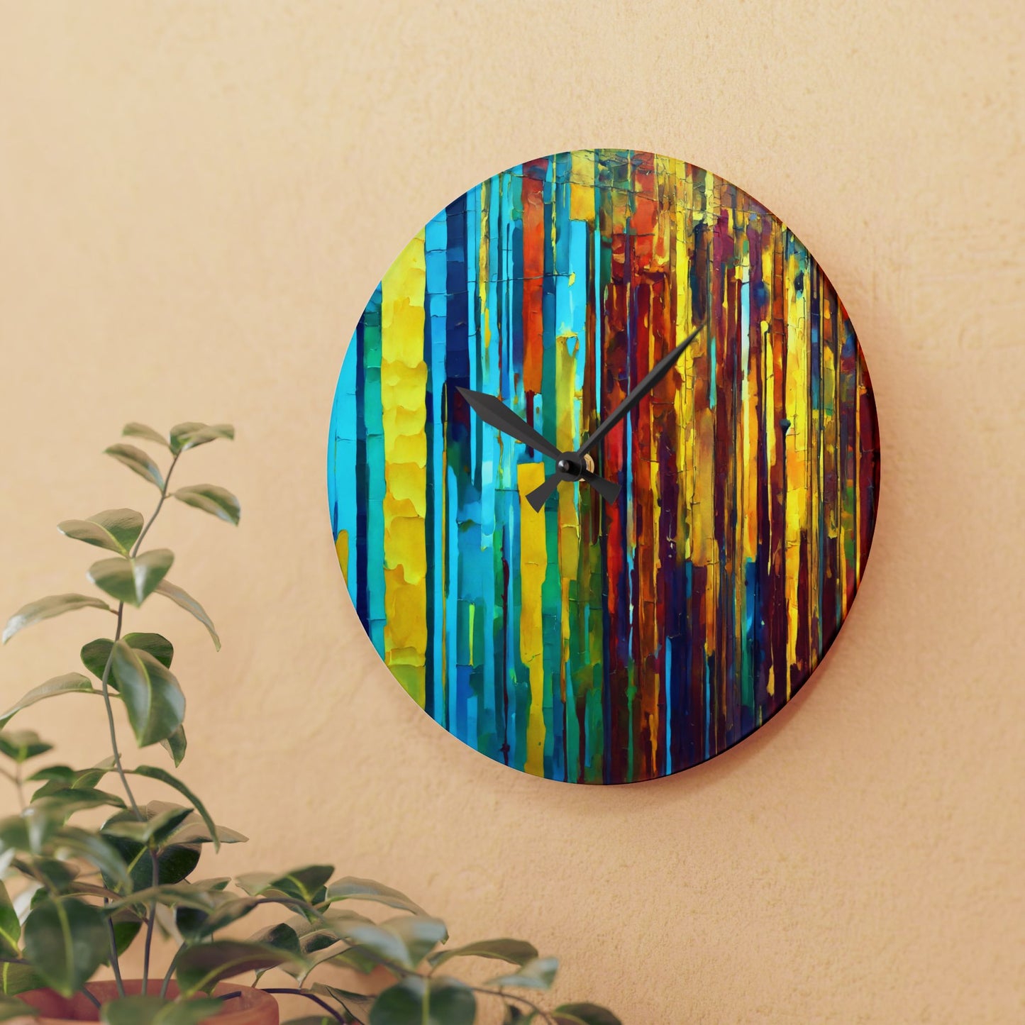 Striped Alpha Acrylic Wall Clock, Round or Square, 10.75" x 10.75"