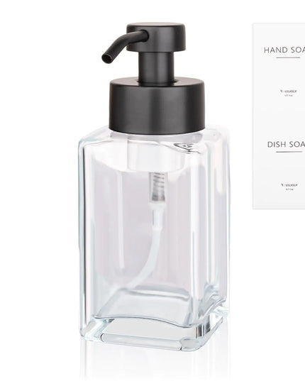 Foaming Soap Dispenser with Stainless Steel Pump – 12oz Refillable Glass Bottle for Kitchen or Bathroom