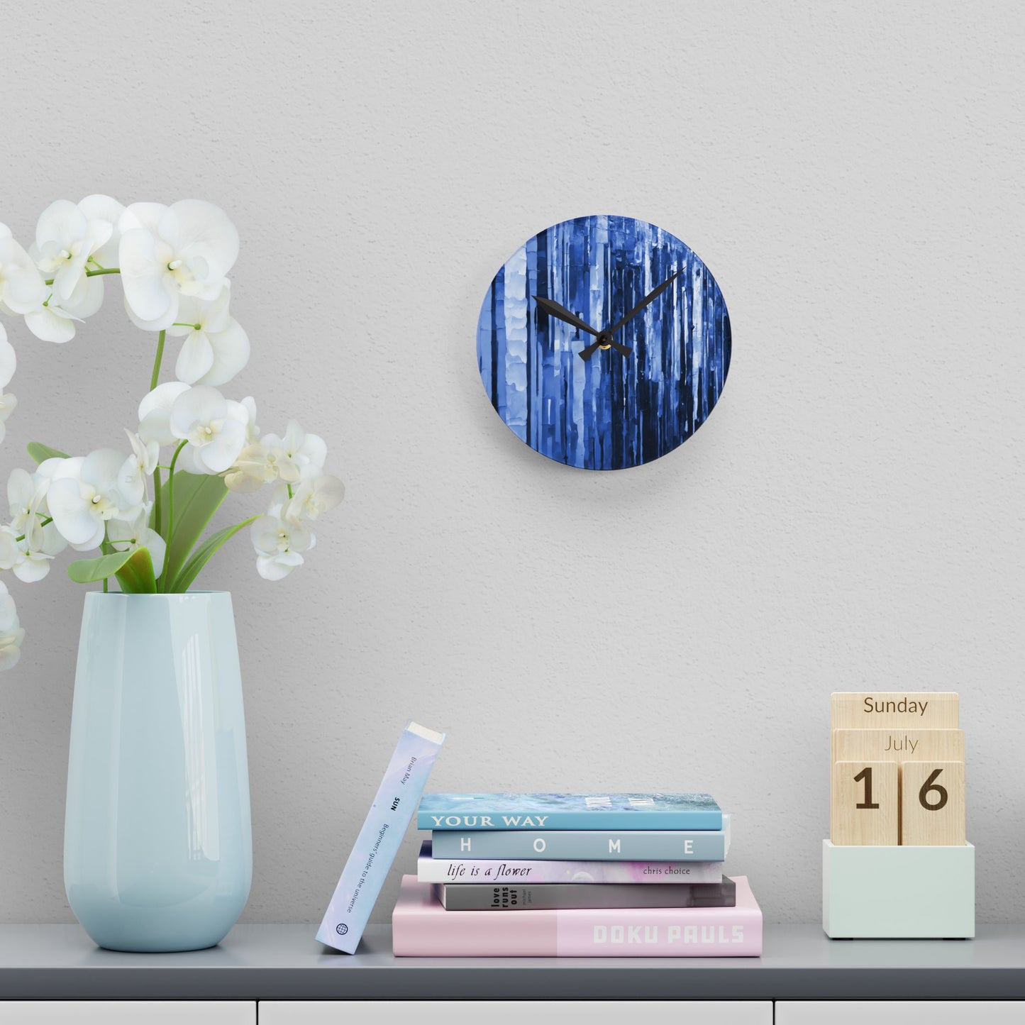 Striped Deep Blue Acrylic Round Wall Clock, 8" x 8"