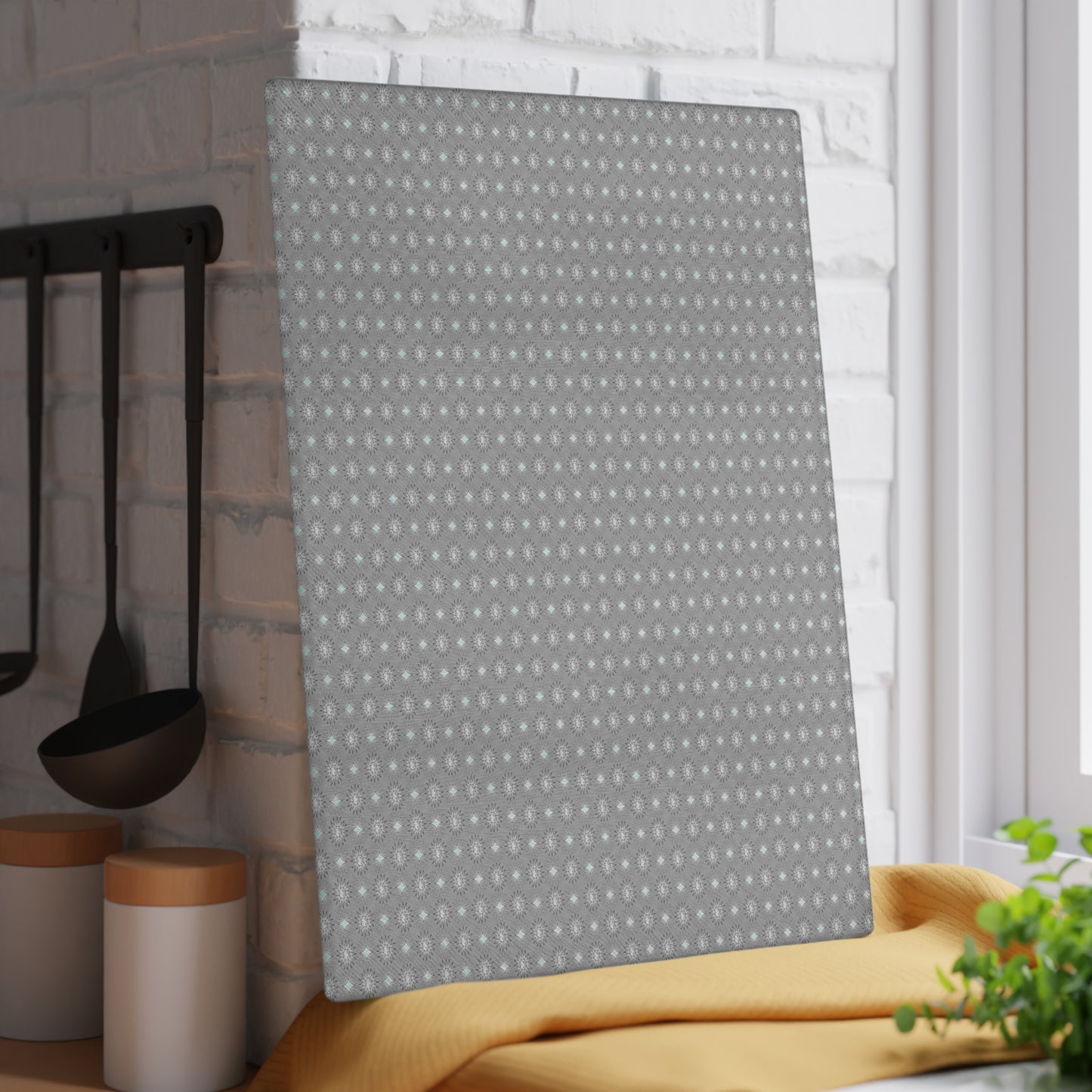 Desaturated Star-crossed Bodies Glass Cutting Board, 11" x 15"