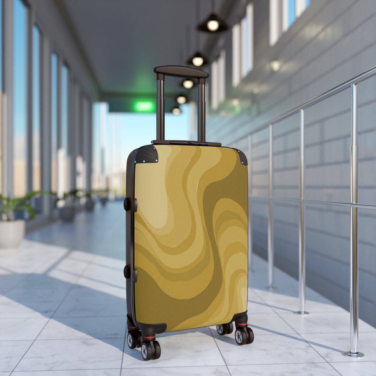 Brown Wavey Small Suitcase with built in lock, 4 double-wheels, telescopic handle, and ABS back hard-shell