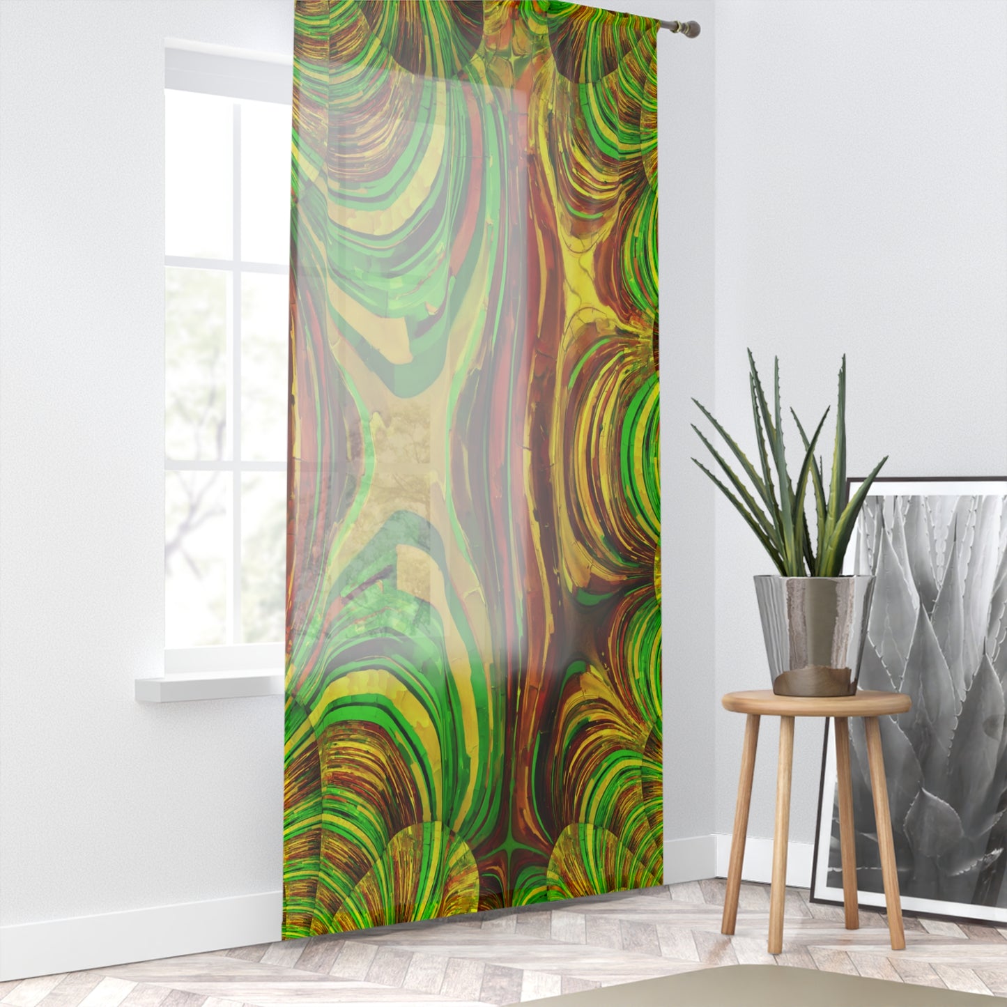 Uzi Spiral Beta Sheer Window Curtain, 50" x 84", partially transparent