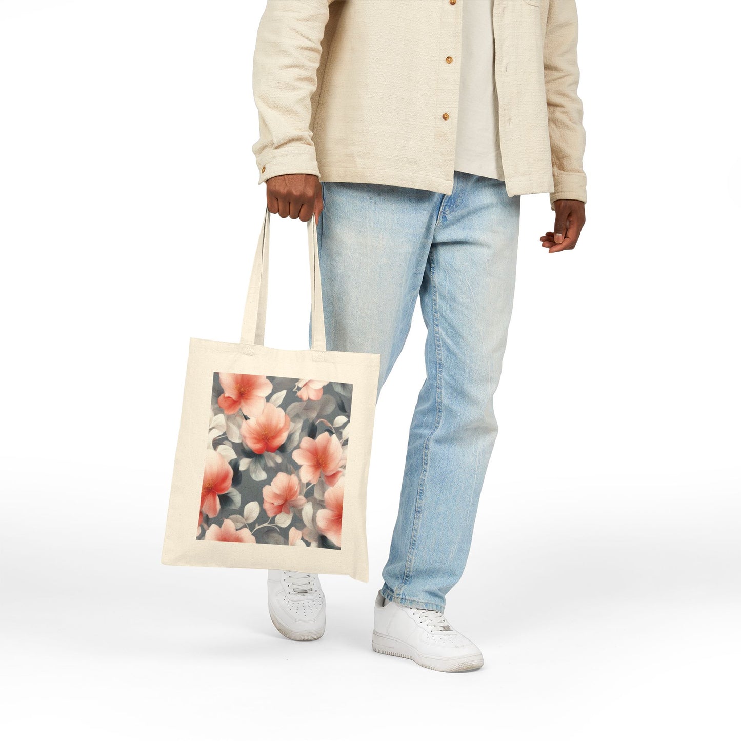 Red Blossom Floral Bunch Cotton Canvas Tote Bag