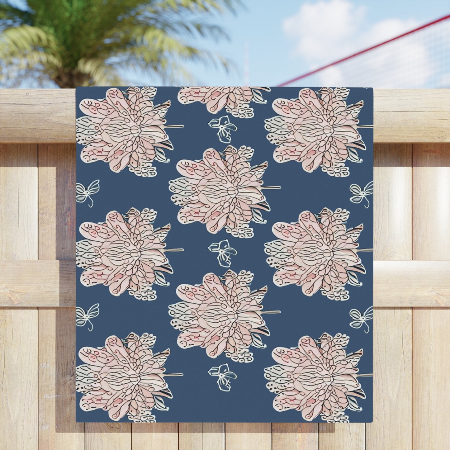 Rose White Floral Butterflies Beach Towel, 30" x 60"