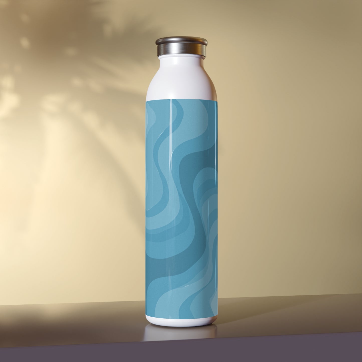 Sky Blue Wavey Slim Water Bottle, 20 oz White
