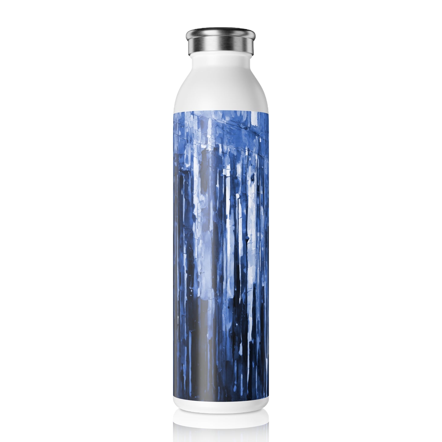 Striped Deep Blue Slim Water Bottle, 20 oz White