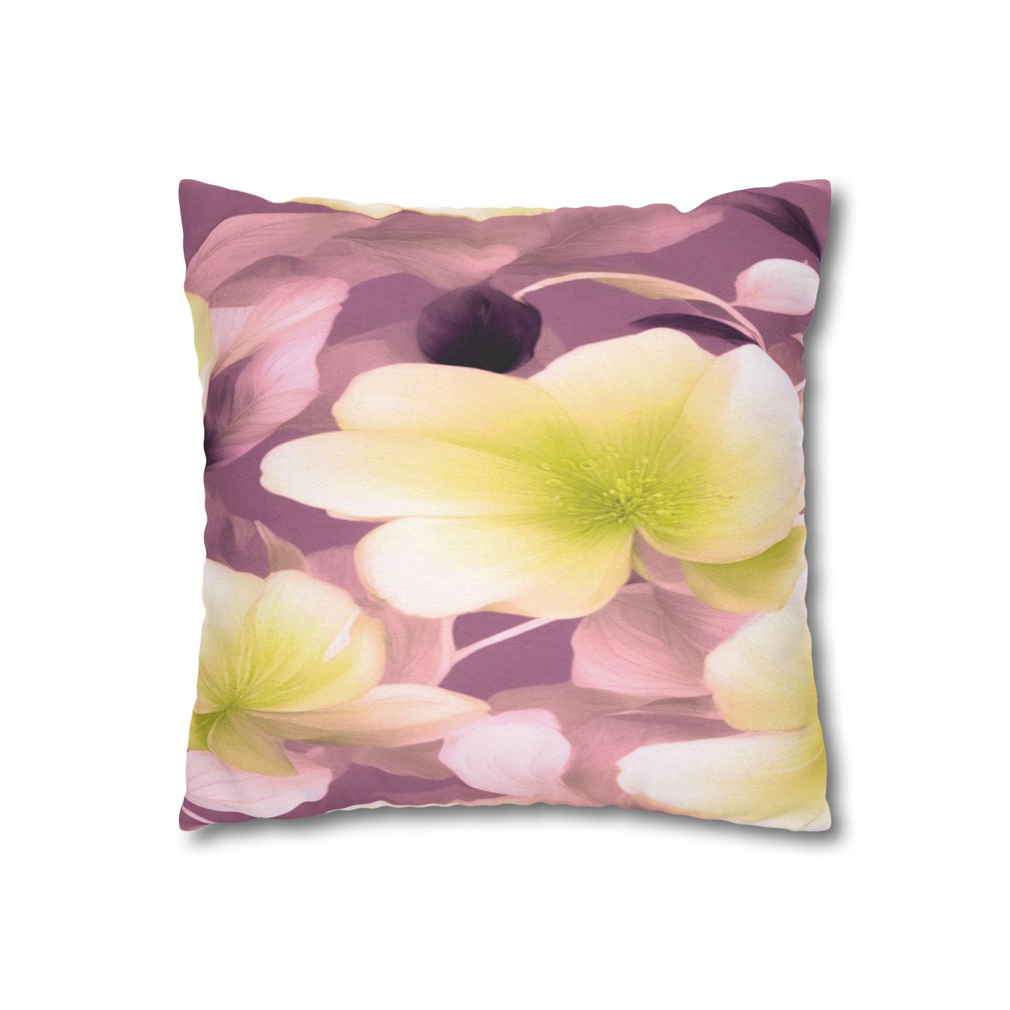 Lemon Blossom Floral Bunch Spun Polyester Square Pillowcase, 14" x 14"