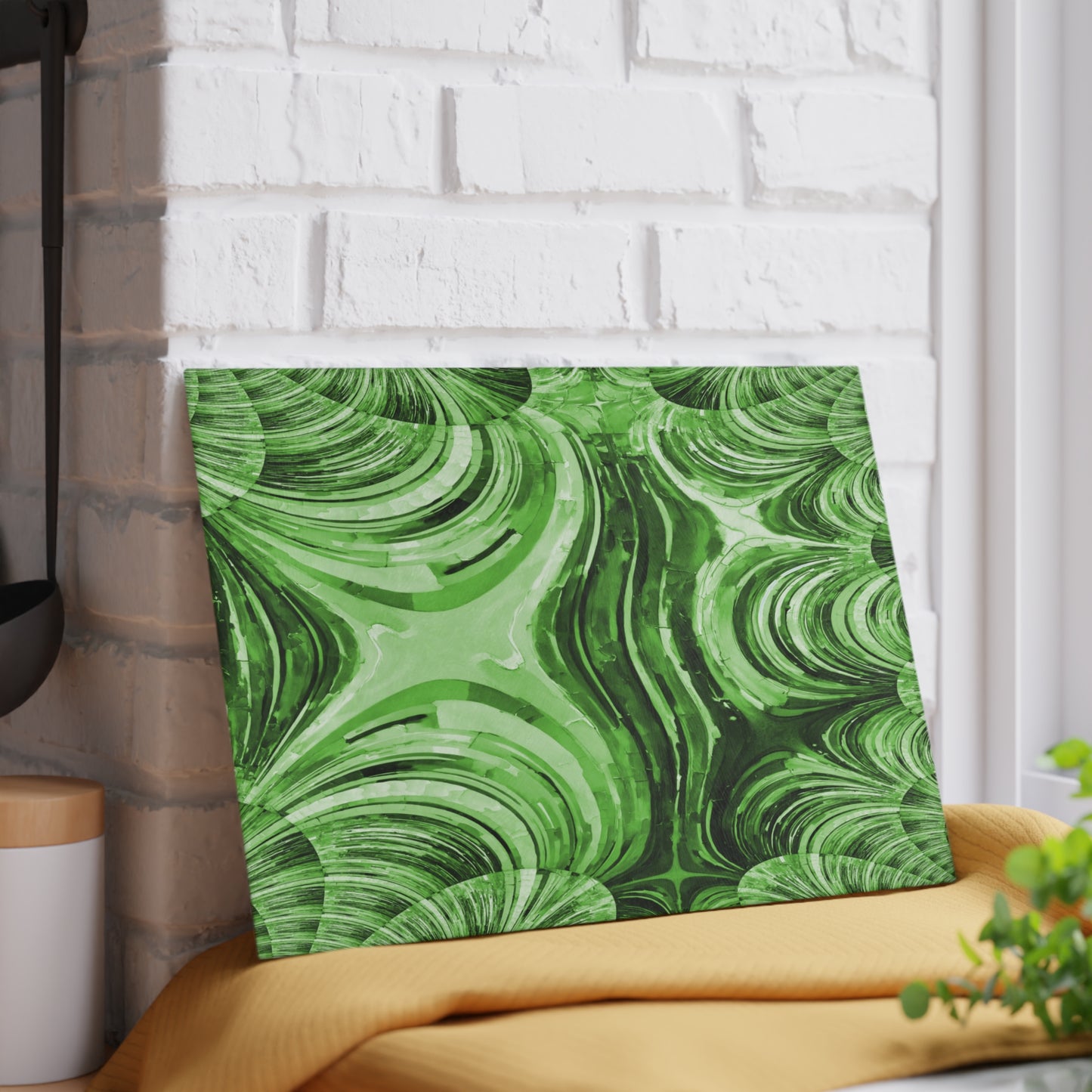 Uzi Spiral Mint Pastel 8" x 11" Glass Cutting Board