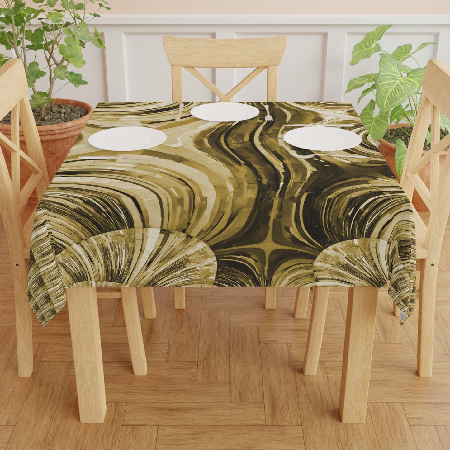 Uzi Spiral Light Brown Tablecloth, 55" x 55"