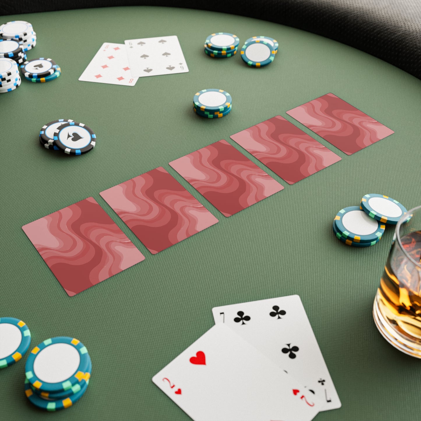 Power Red Wavey Poker Cards