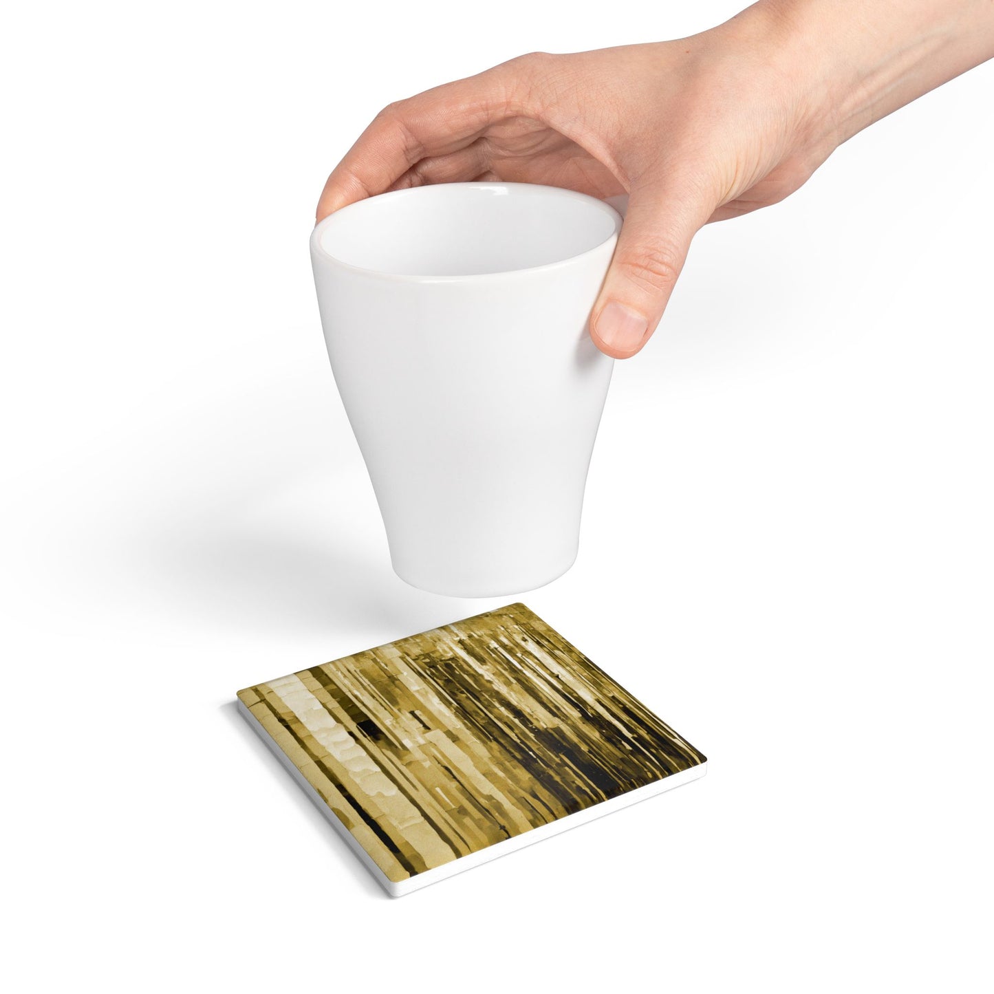 Striped Light Brown 4" x 4" Square Ceramic Coaster