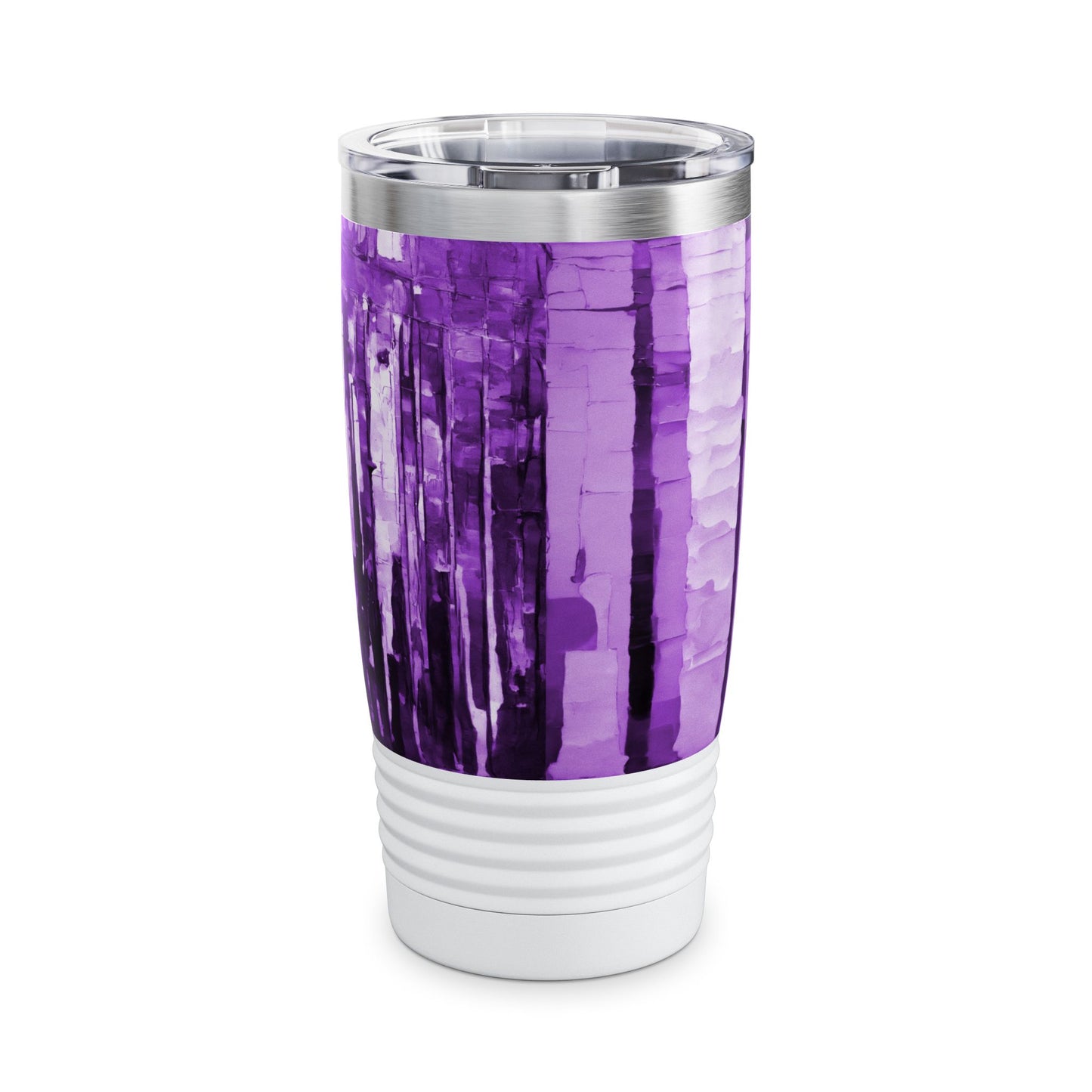 Striped Powder Lavender Ringneck Tumbler, 20oz in white, steel and black