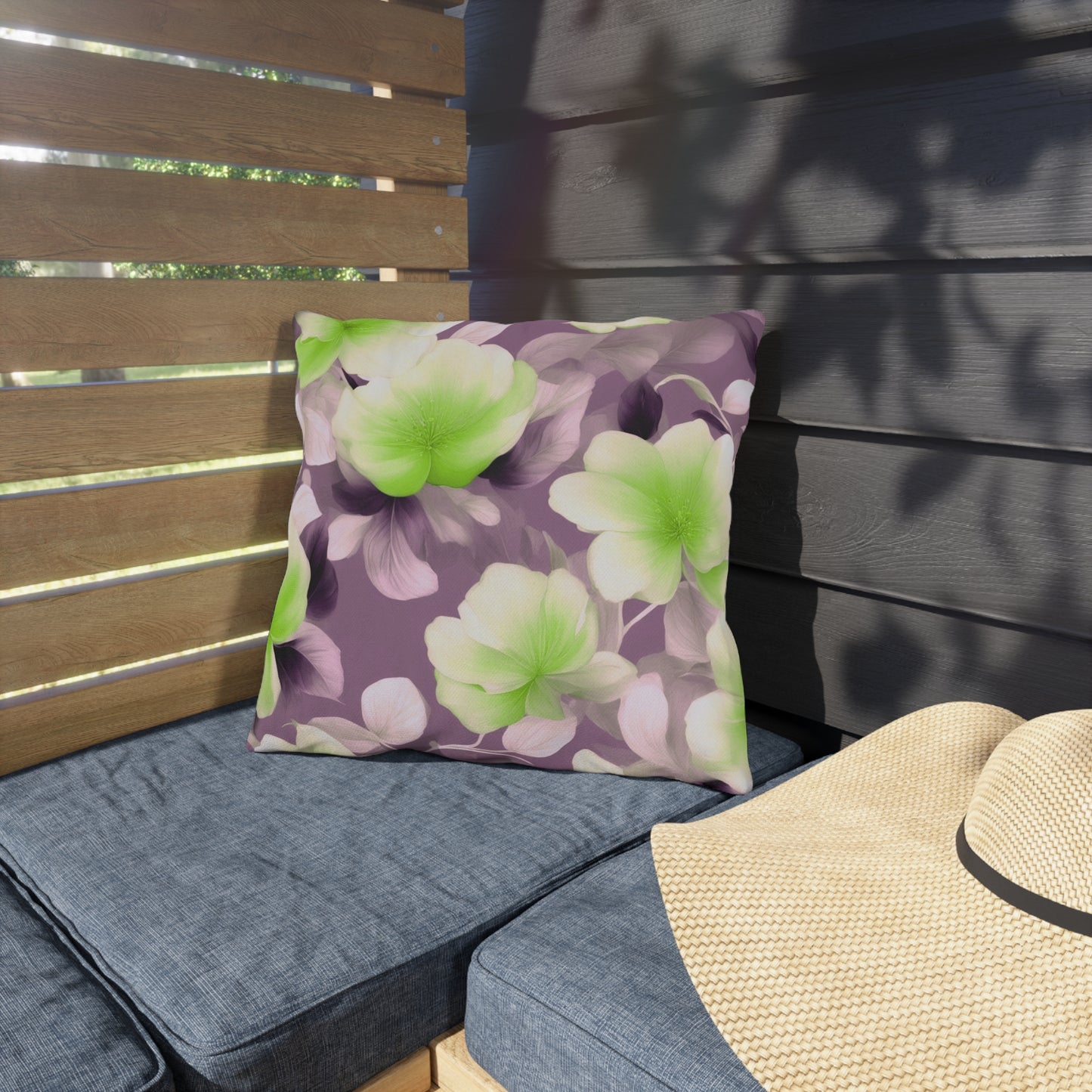 Lime Lavender Floral Bunch Outdoor Pillow, 16" x 16"