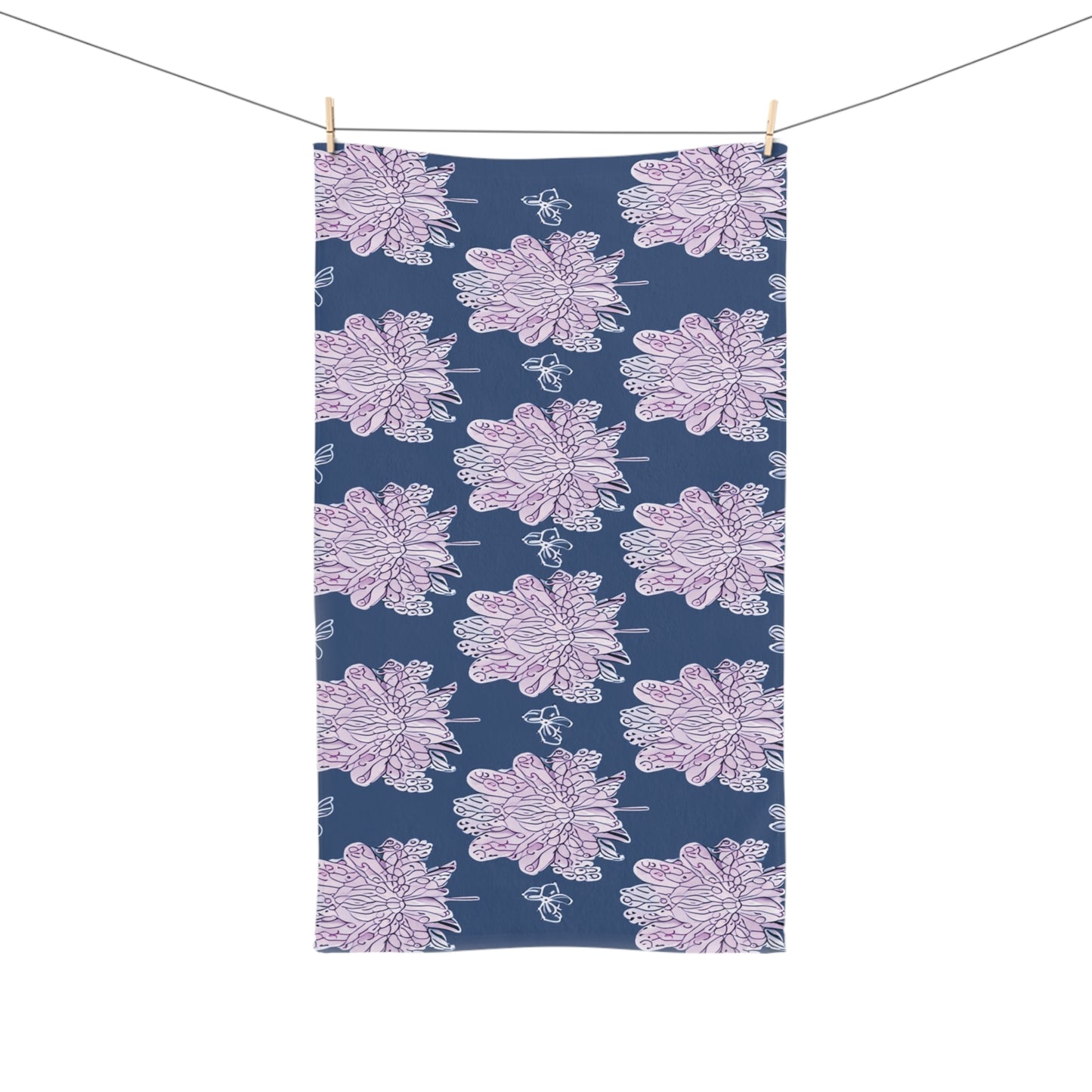 Purple White Floral Butterflies Hand Towel, 16" x 28"