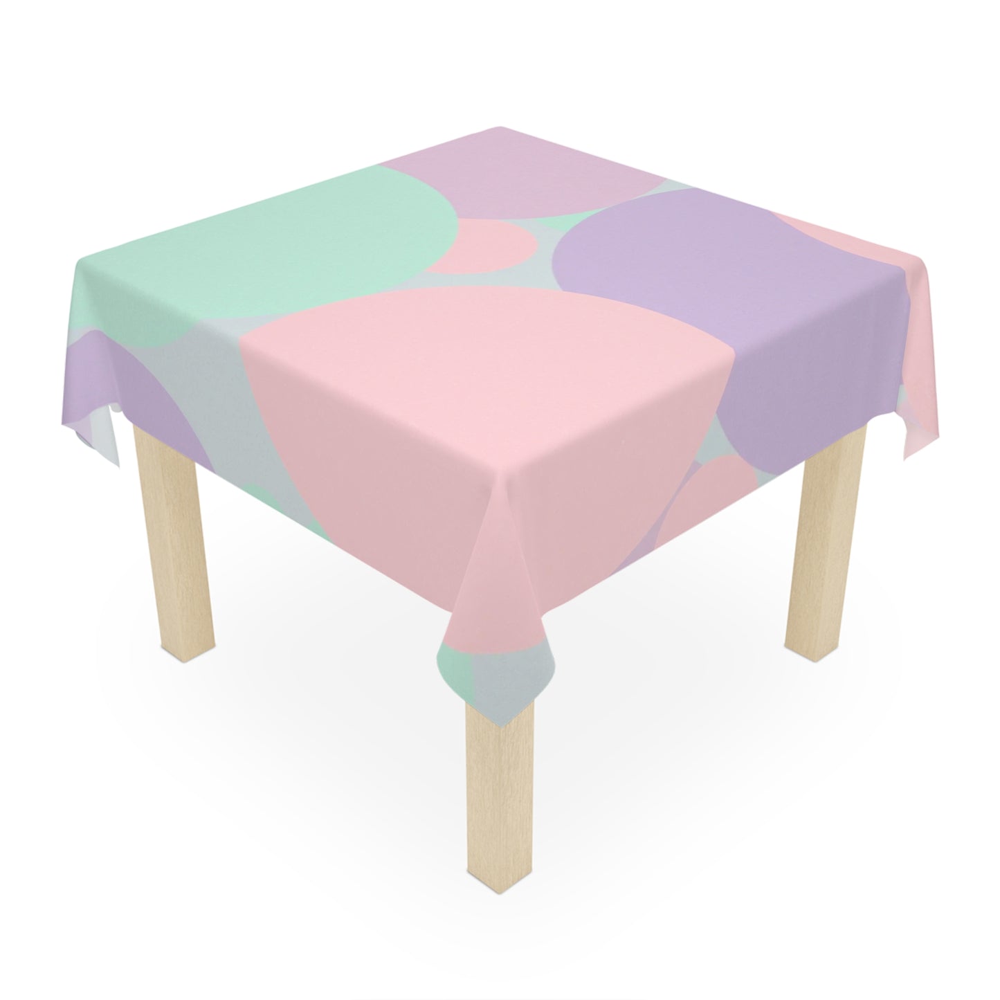 Pastel Peach and Soft Green Patches Tablecloth, 55" x 55"