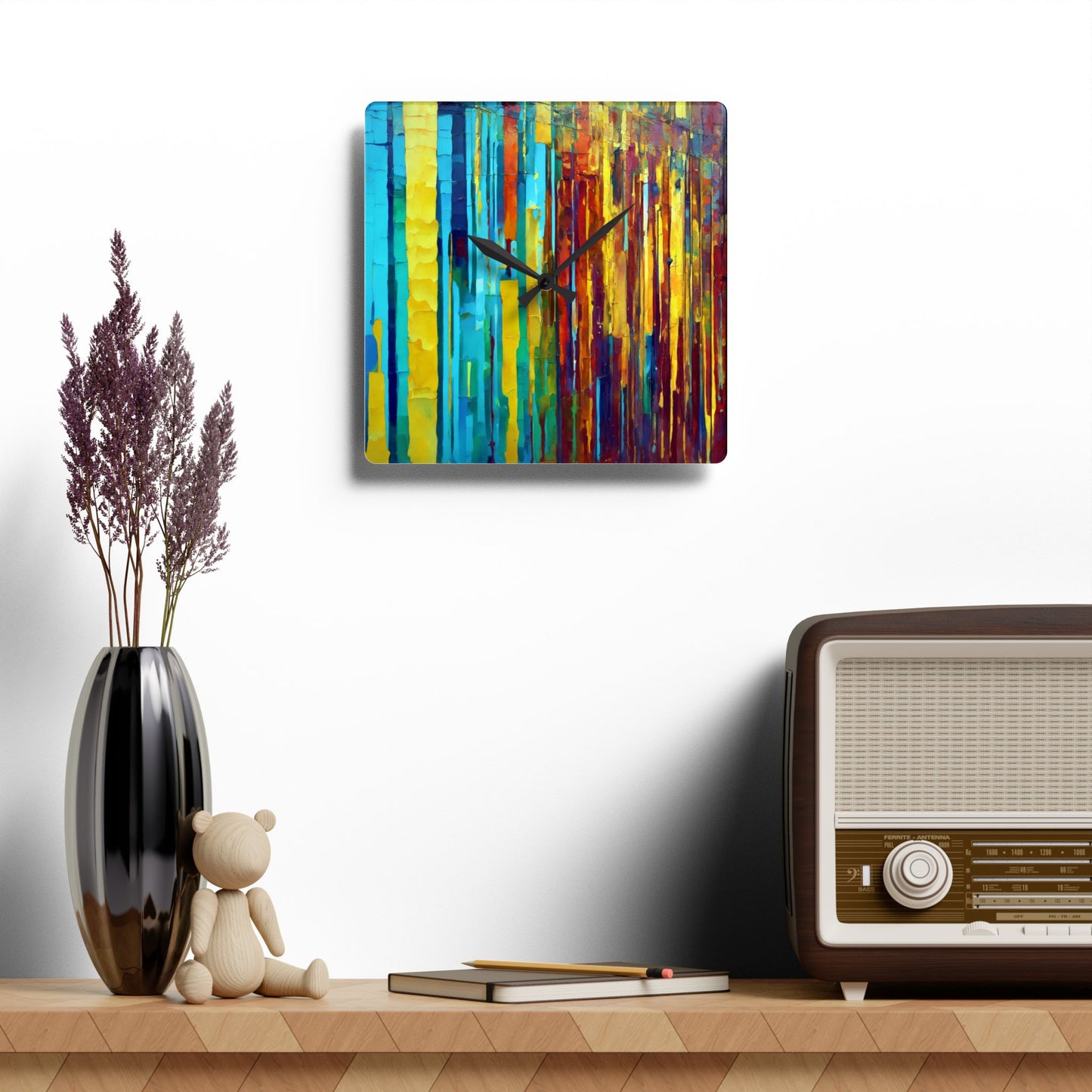 Striped Alpha Acrylic Wall Clock, Round or Square, 10.75" x 10.75"