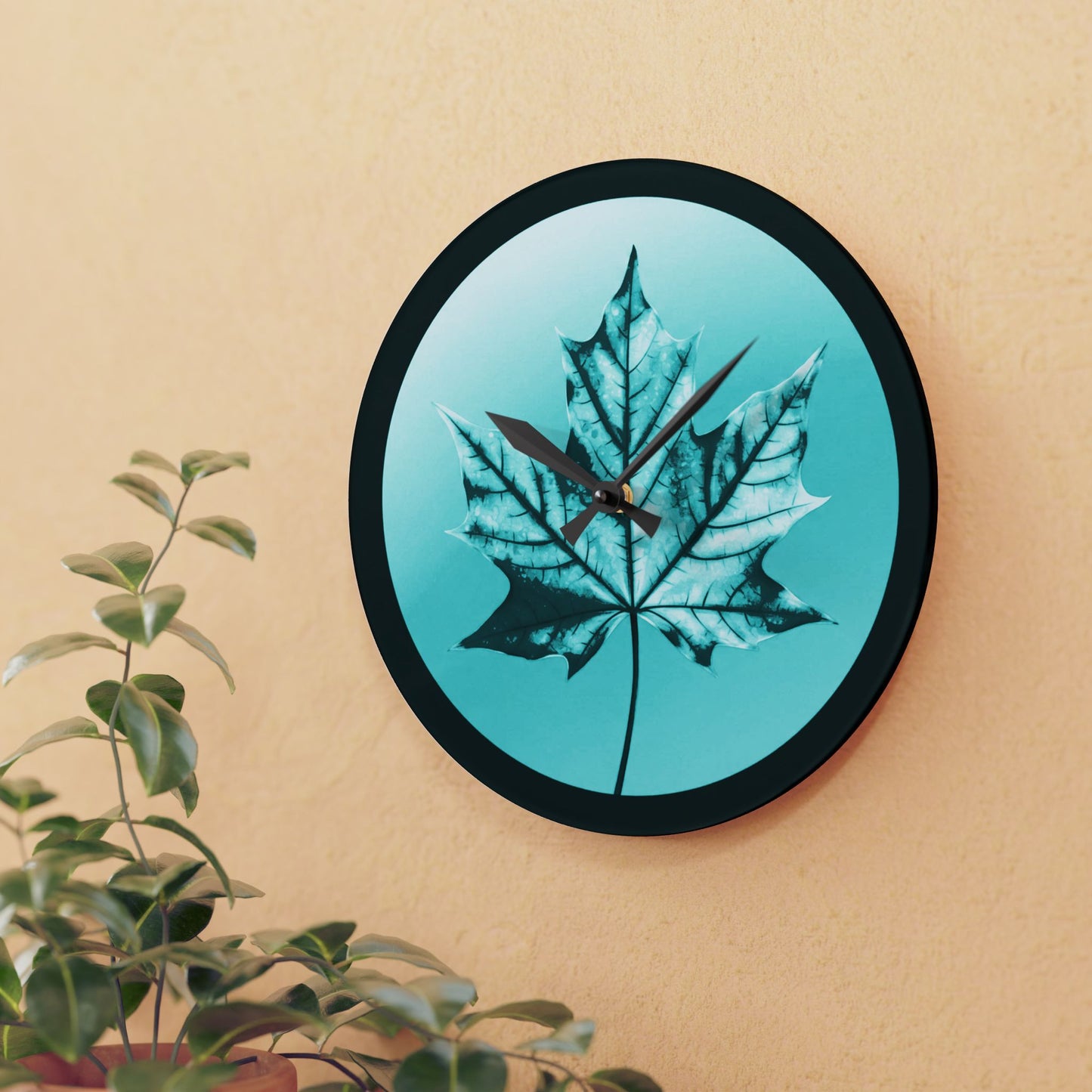 Tif Green Maple Leaf Acrylic Wall Clock, Round or Square, 10.75" x 10.75"