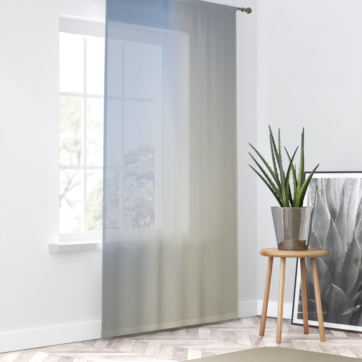 Cobalt Fade Sheer Window Curtain, 50" x 84", partially transparent