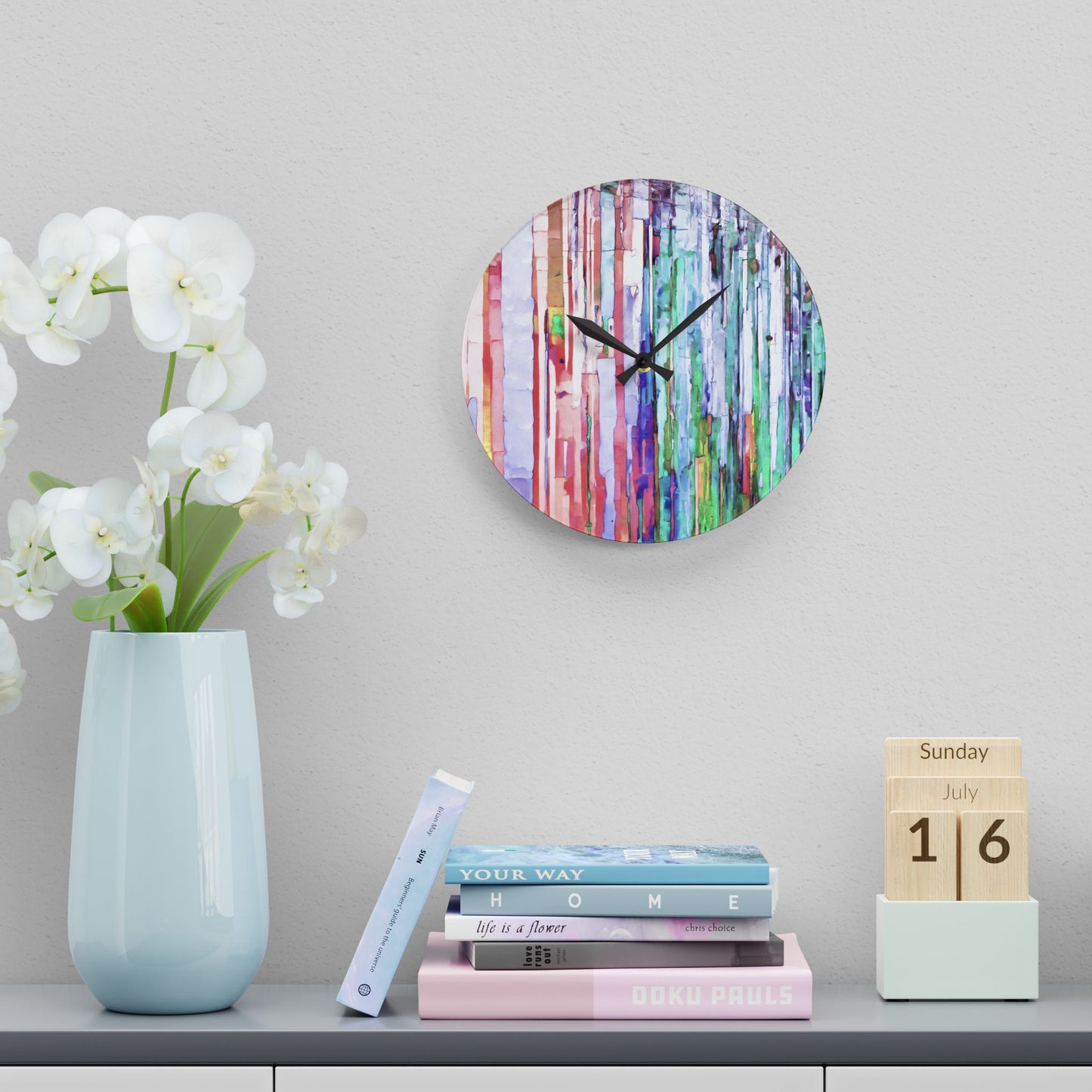 Striped Pastels Acrylic Wall Clock, Round or Square, 10.75" x 10.75"