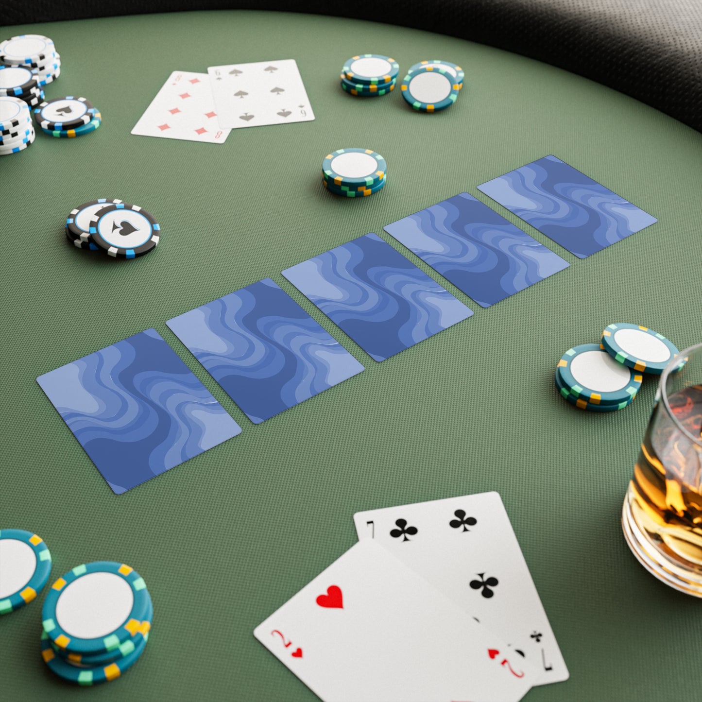 Deep Blue Wavey Poker Cards