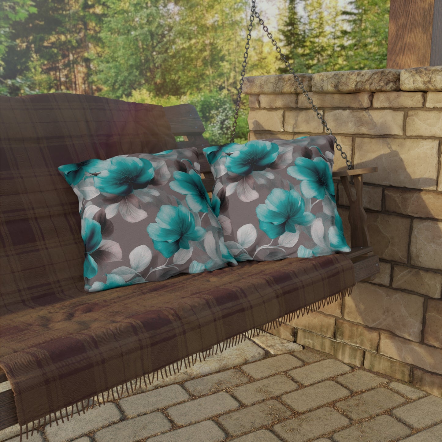 Tif Green Gray Floral Bunch 20" x 20" Outdoor Pillow