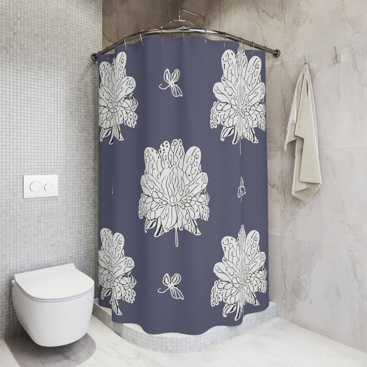 White Floral Butterflies Shower Curtain, 71" x 74"
