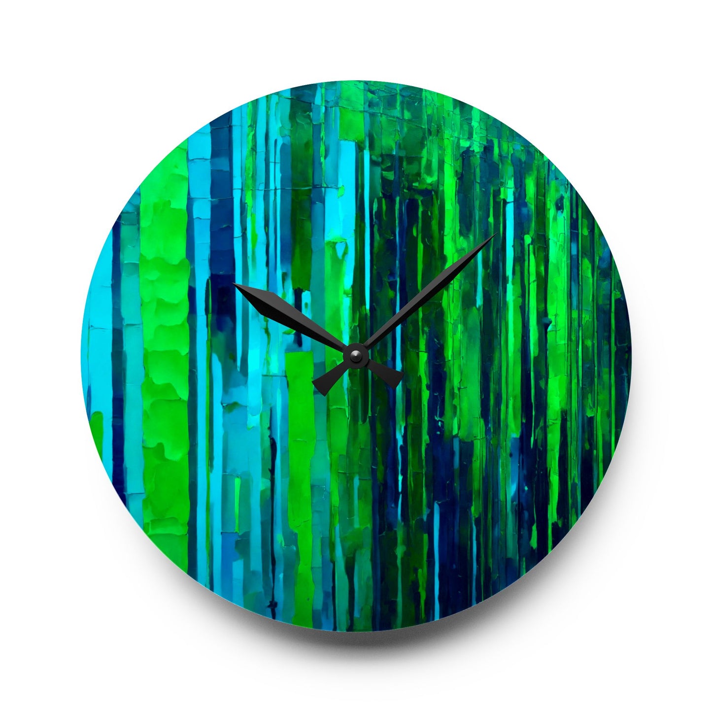 Striped Blue Green Acrylic Wall Clock, Round or Square, 10.75" x 10.75"