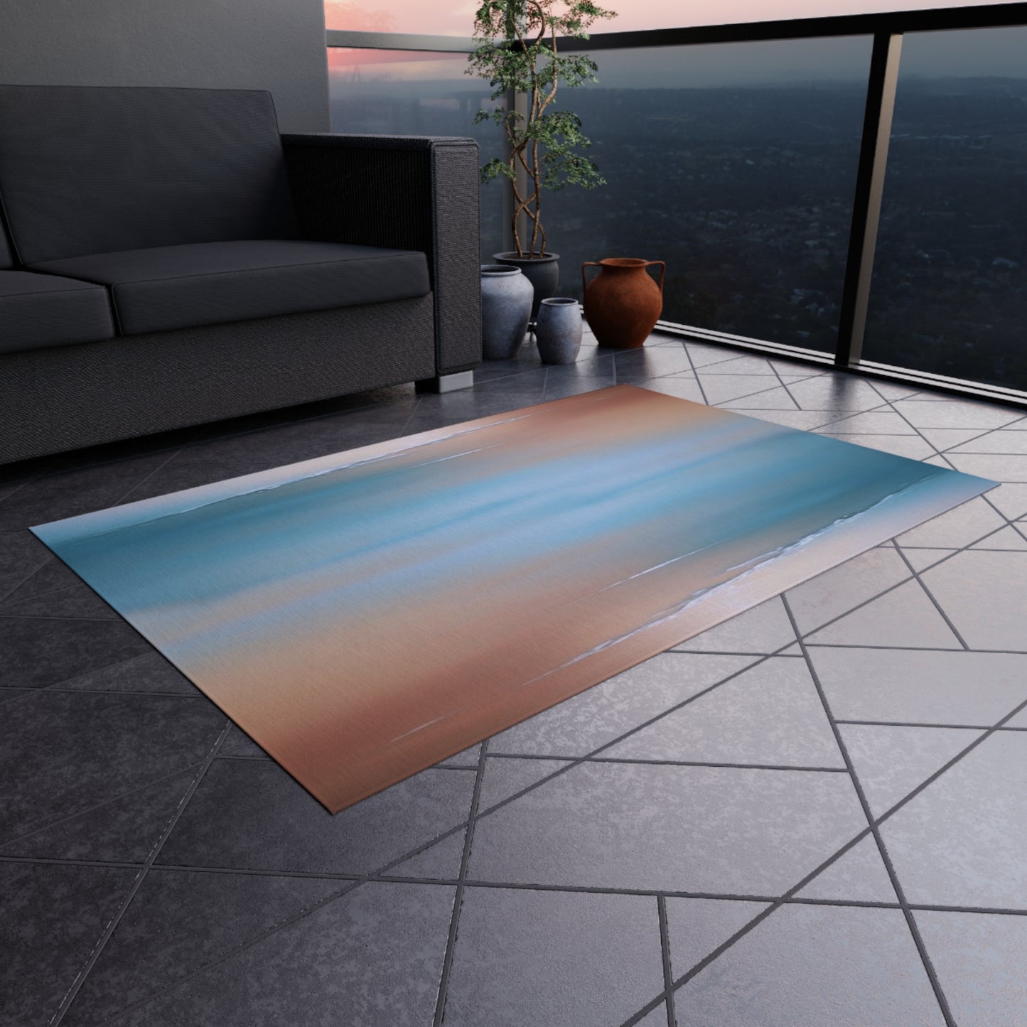 Blue Sea Peach Fog 48" x 72" Outdoor Rug