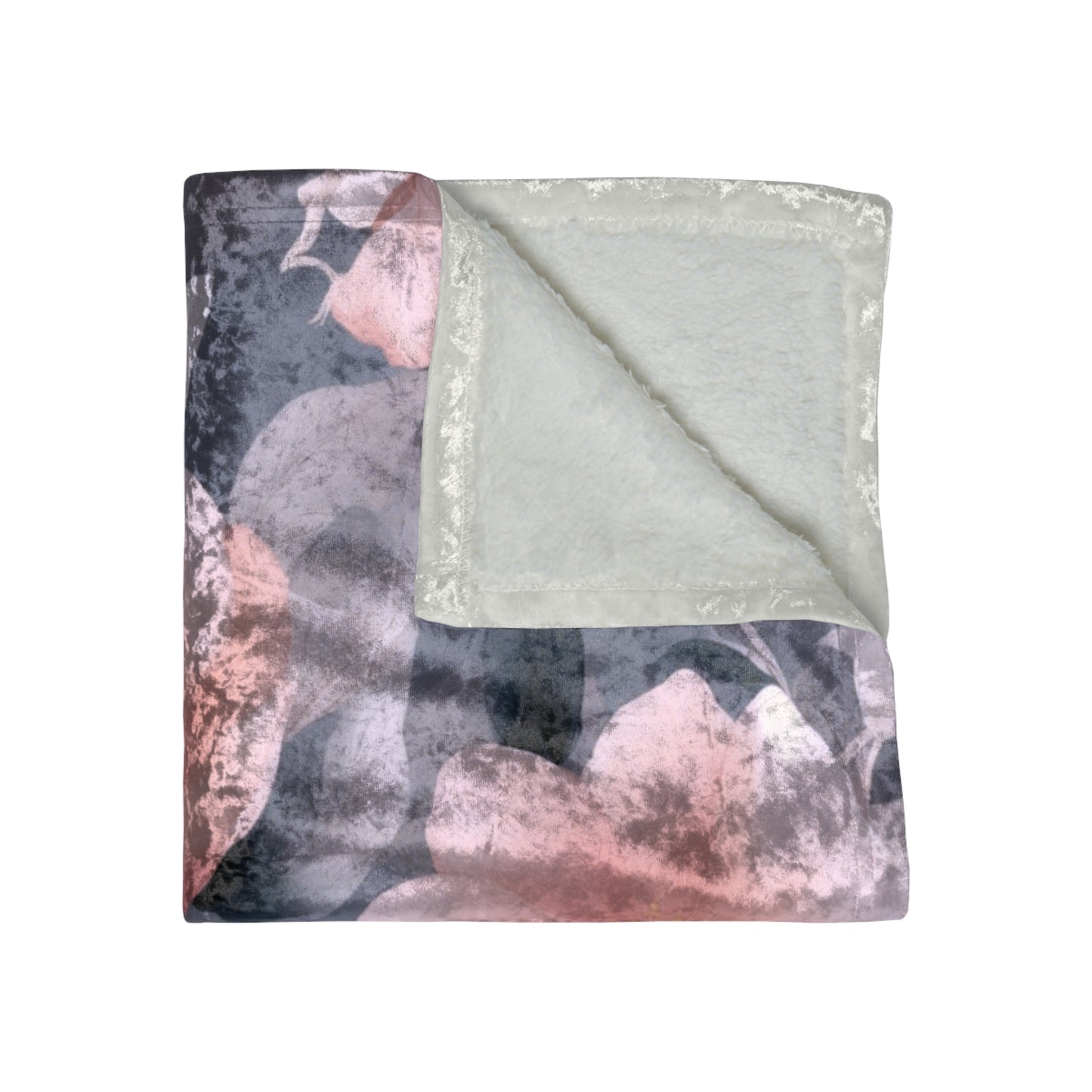 Peach and Blue Gray Floral Bunch Crushed Velvet Blanket, 50" x 60"