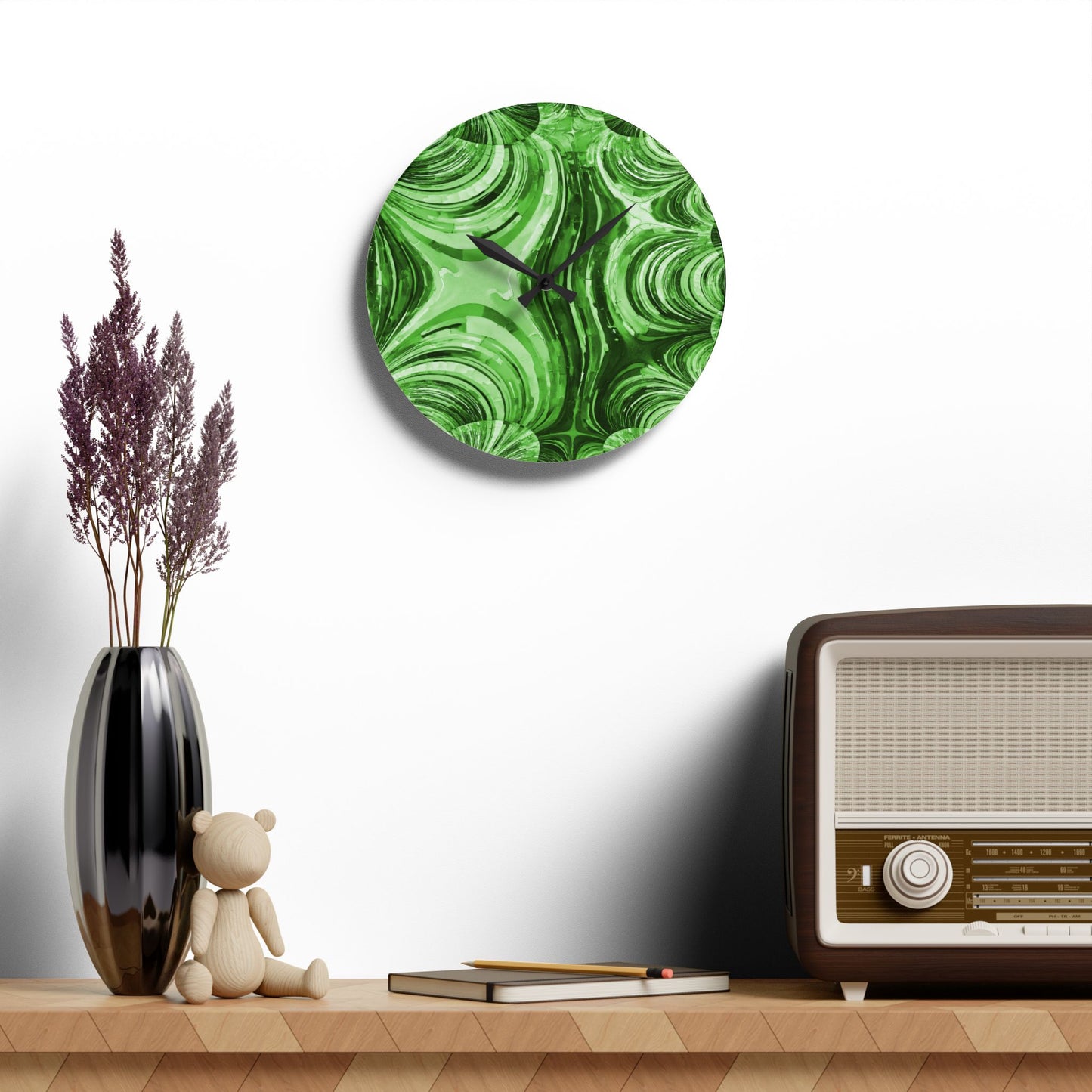Uzi Spiral Mint Pastel Acrylic Wall Clock, Round or Square, 10.75" x 10.75"