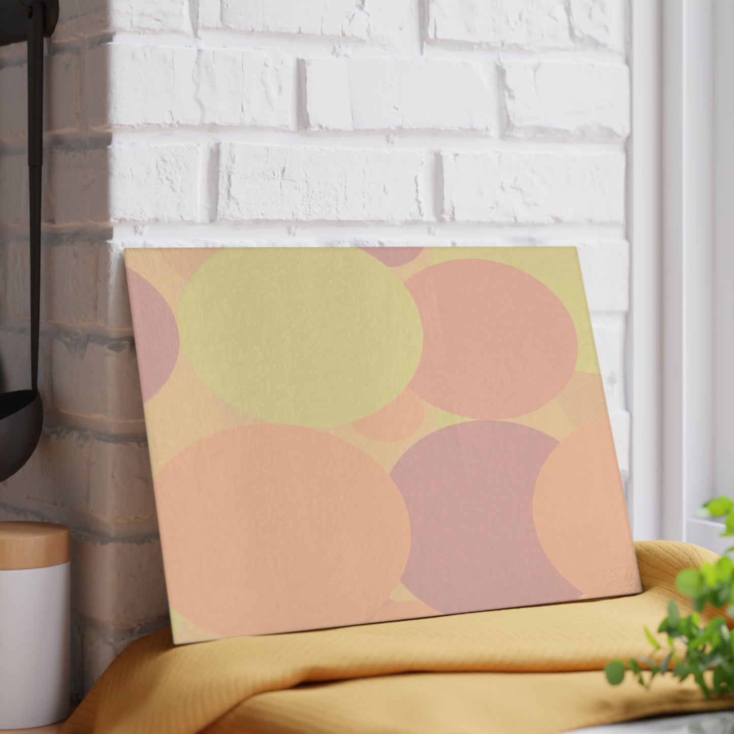 Pastel Hot Peach Patches 8" x 11" Glass Cutting Board
