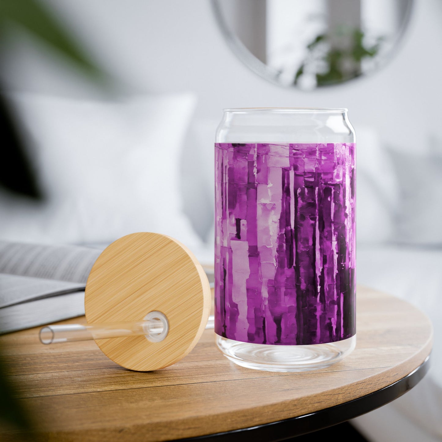 Striped Powder Lavender Sipper Glass, 16oz