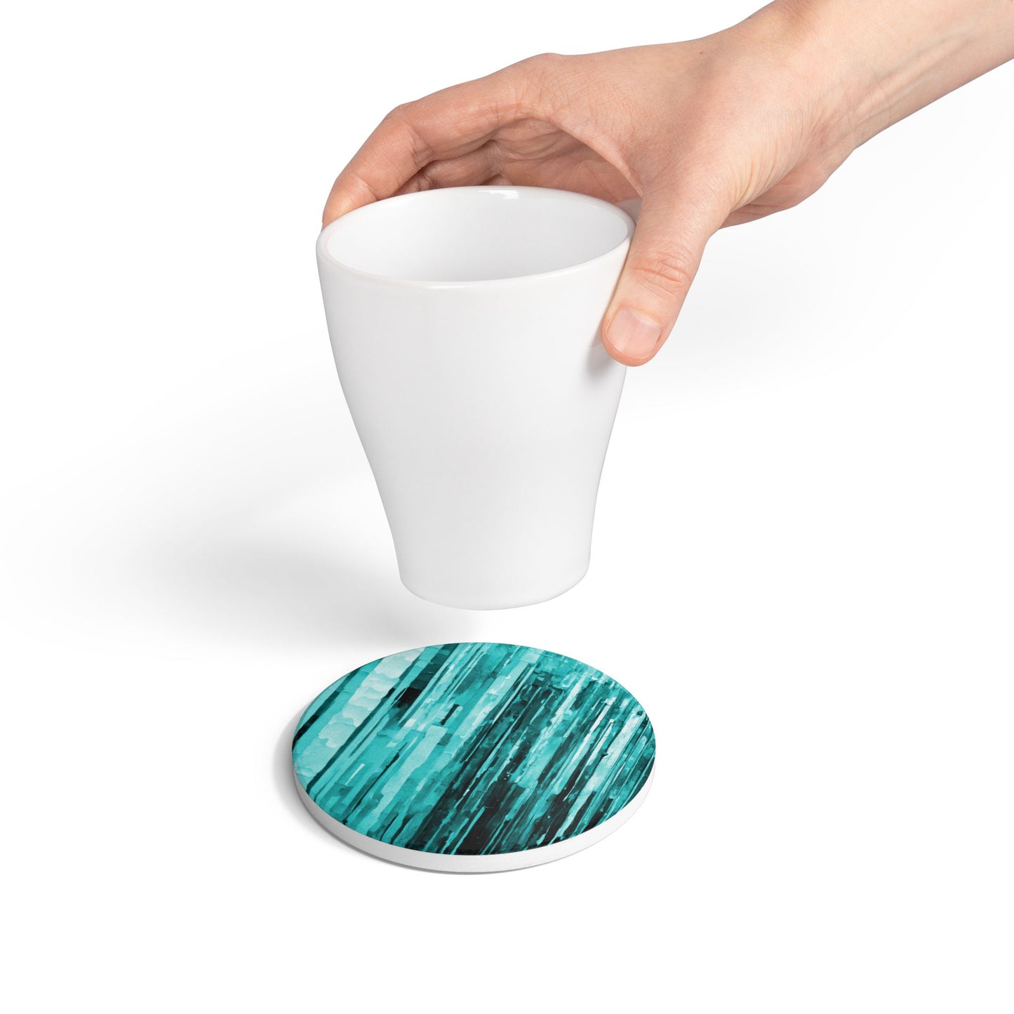 Striped Tif 4" x 4" Round Ceramic Coaster