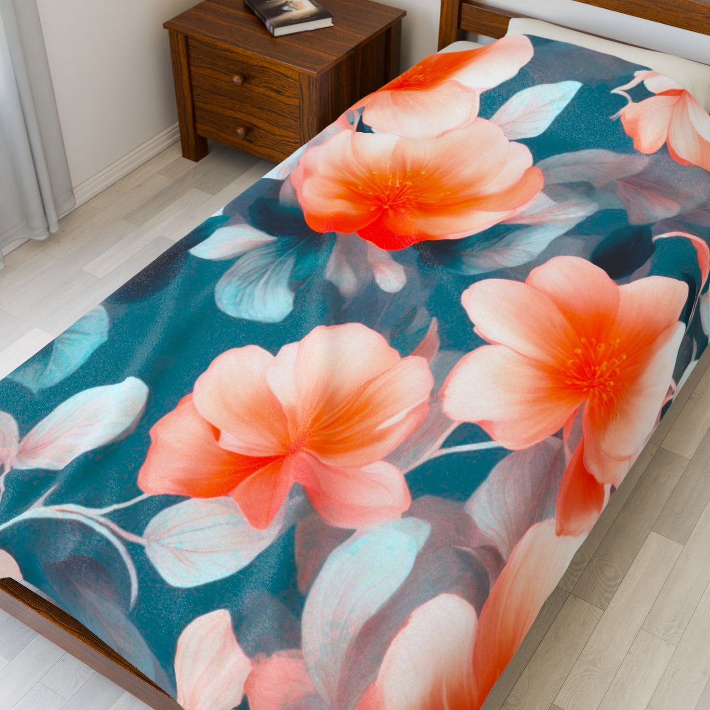 Orange Blossom Floral Bunch Velveteen Plush Blanket, 60" x 80"