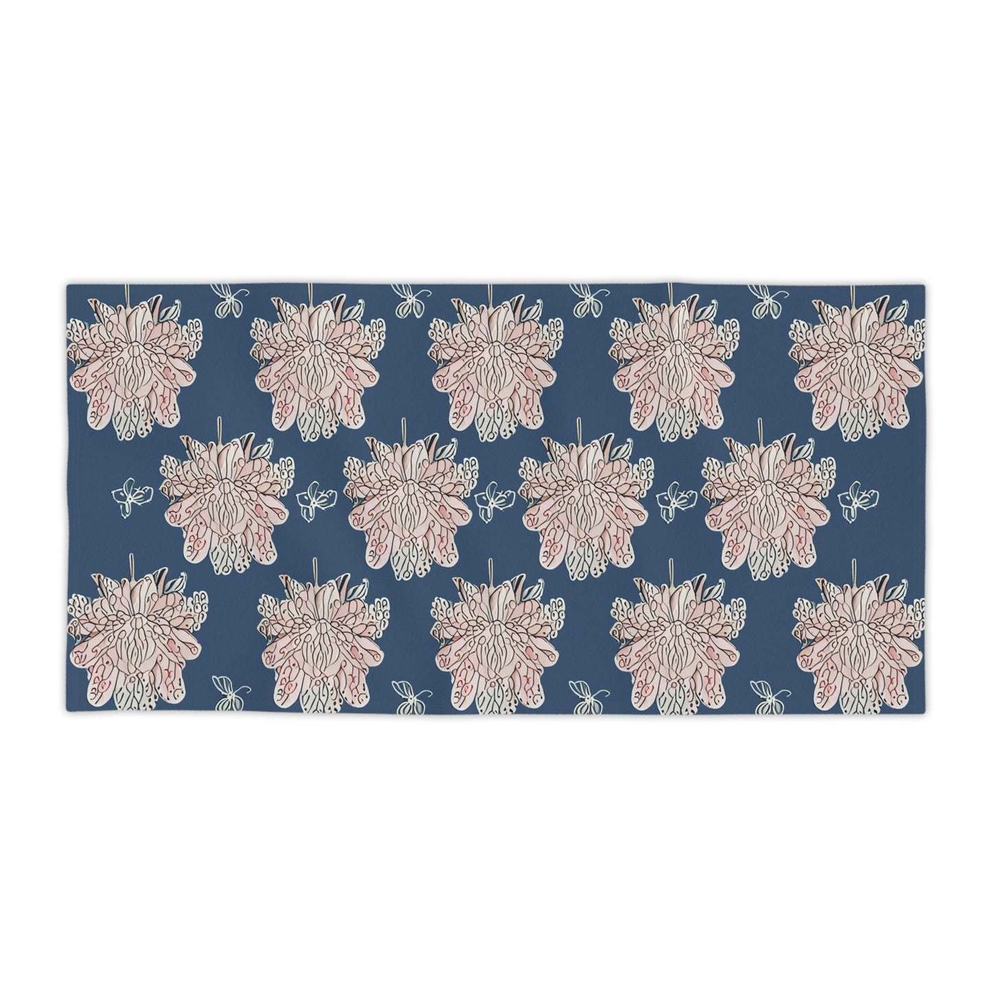 Rose White Floral Butterflies Beach Towel, 30" x 60"
