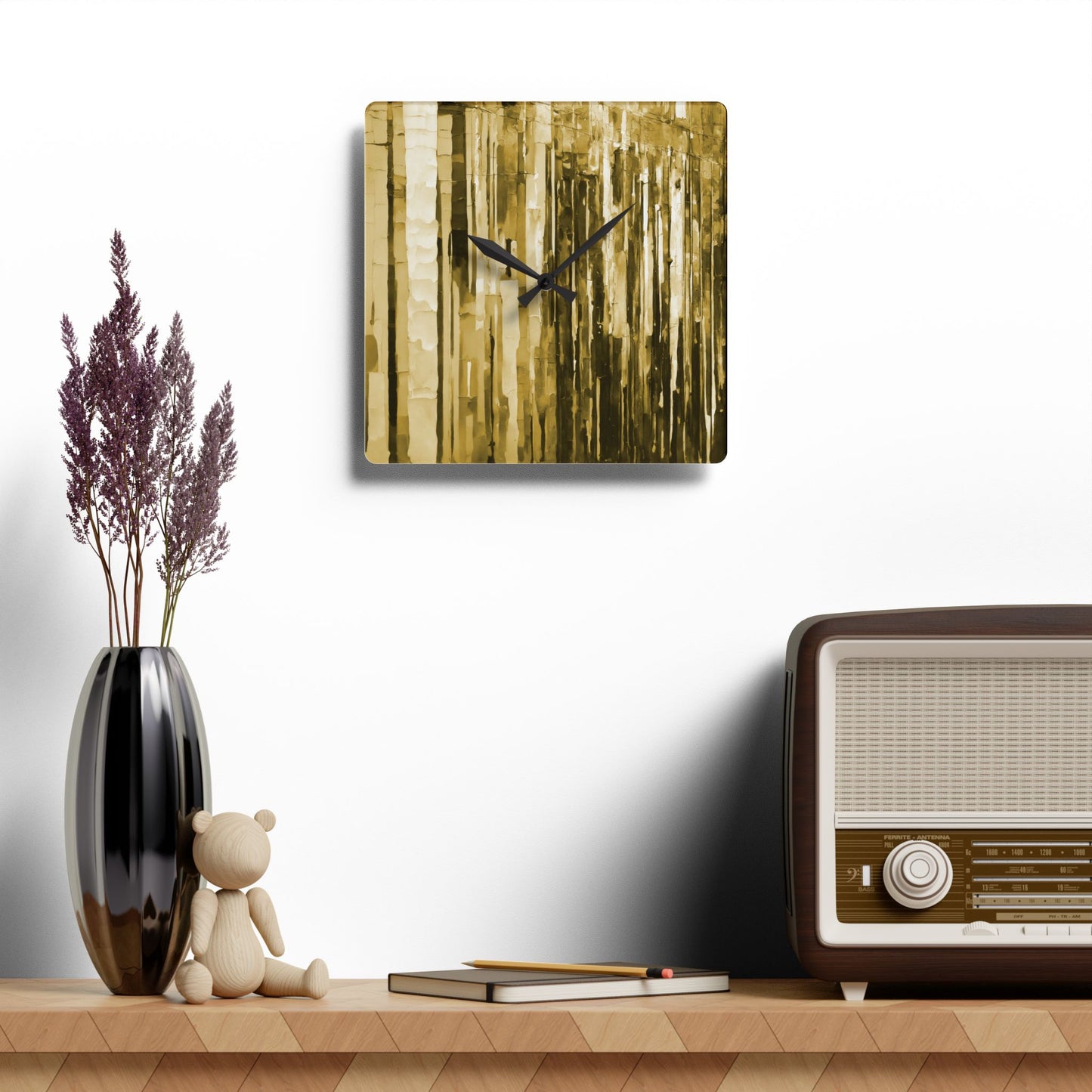 Striped Light Brown Acrylic Wall Clock, Round or Square, 10.75" x 10.75"