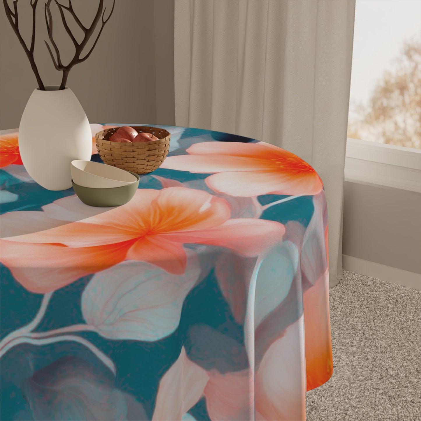 Orange Blossom Floral Bunch Tablecloth, 55" x 55"