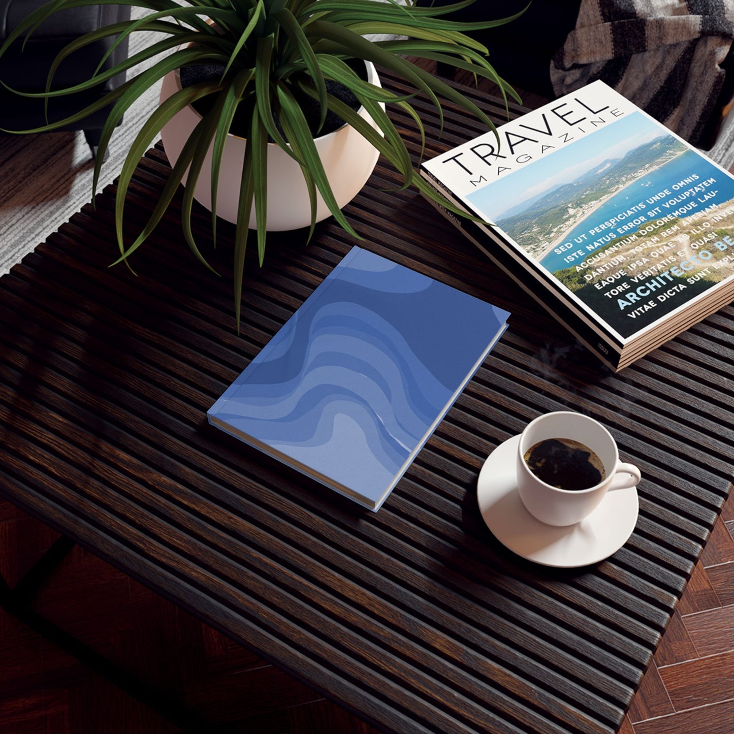 Deep Blue Wavey 5.2" x 7.4" Hard Backed Journal with 128 blank pages
