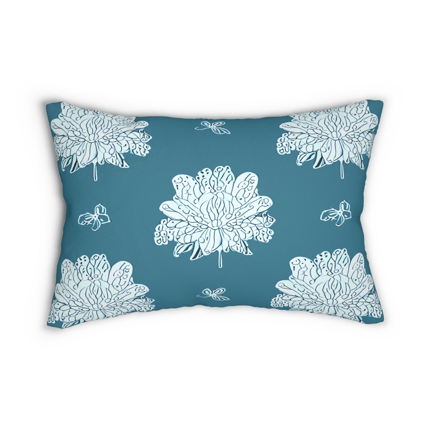 Tif Green White Floral Butterflies Spun Polyester Lumbar Pillow, 20" x 14"