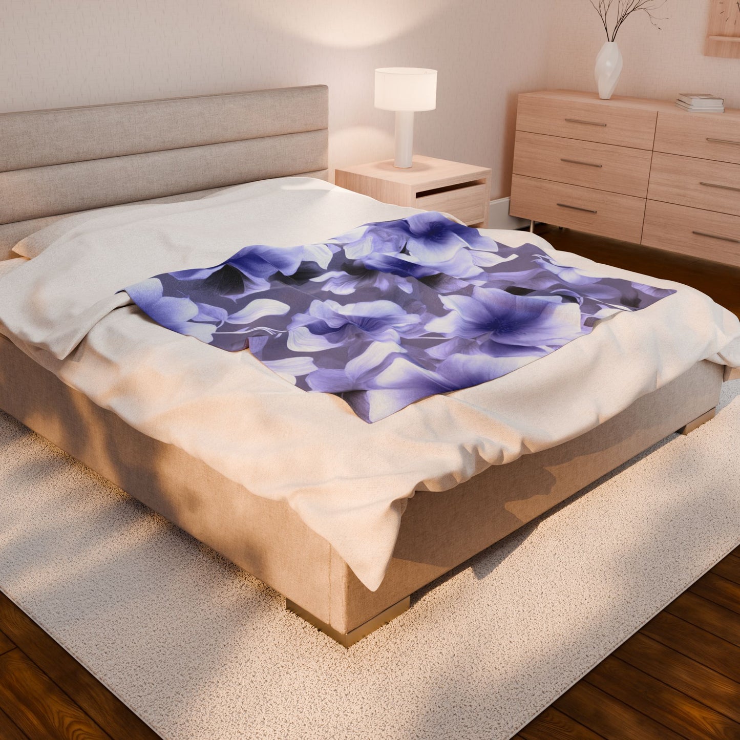 Indigo Blossom Floral Bunch Velveteen Plush Blanket, 50" x 60"
