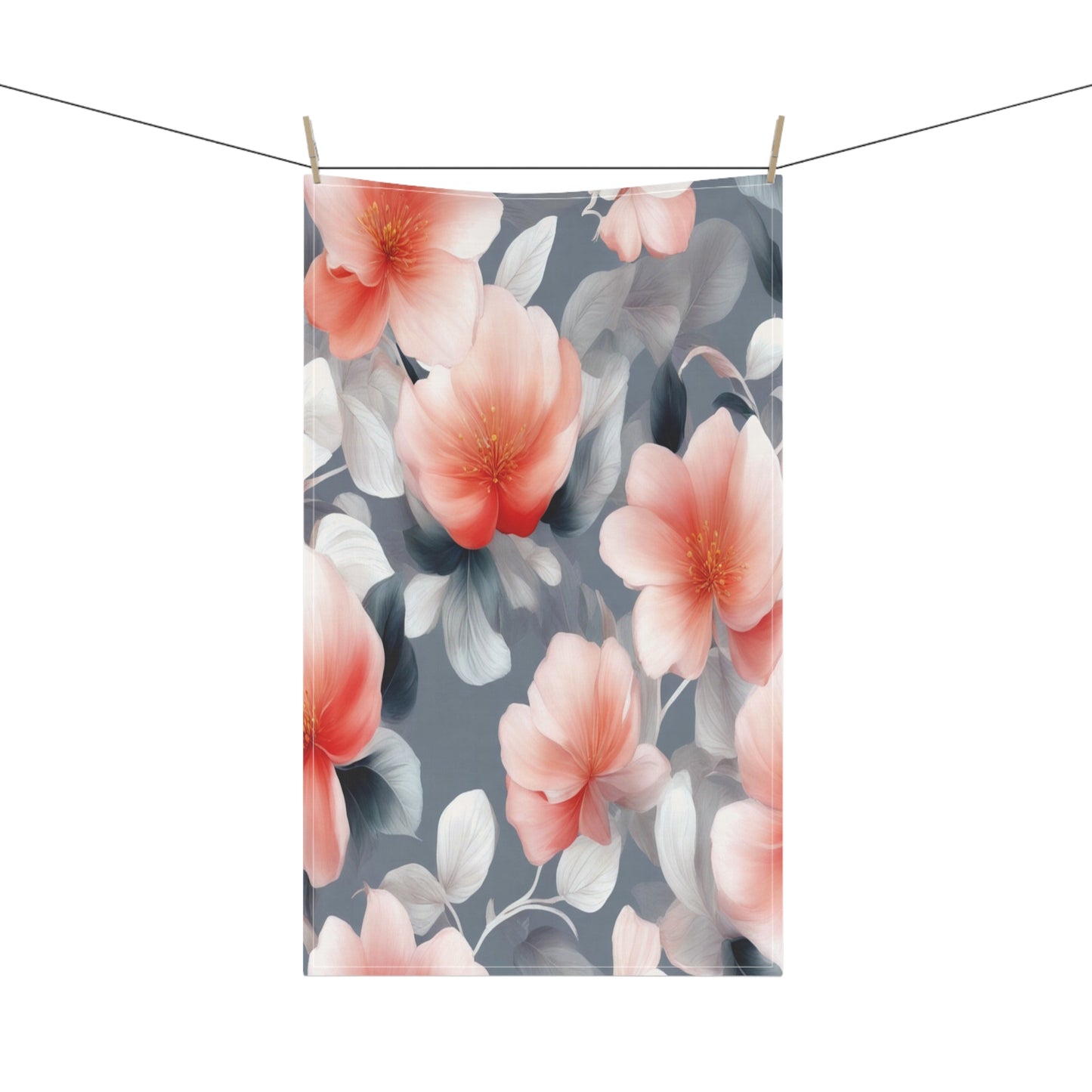Red Blossom Floral Bunch Tea Towels (cotton, poly), 18" x "30