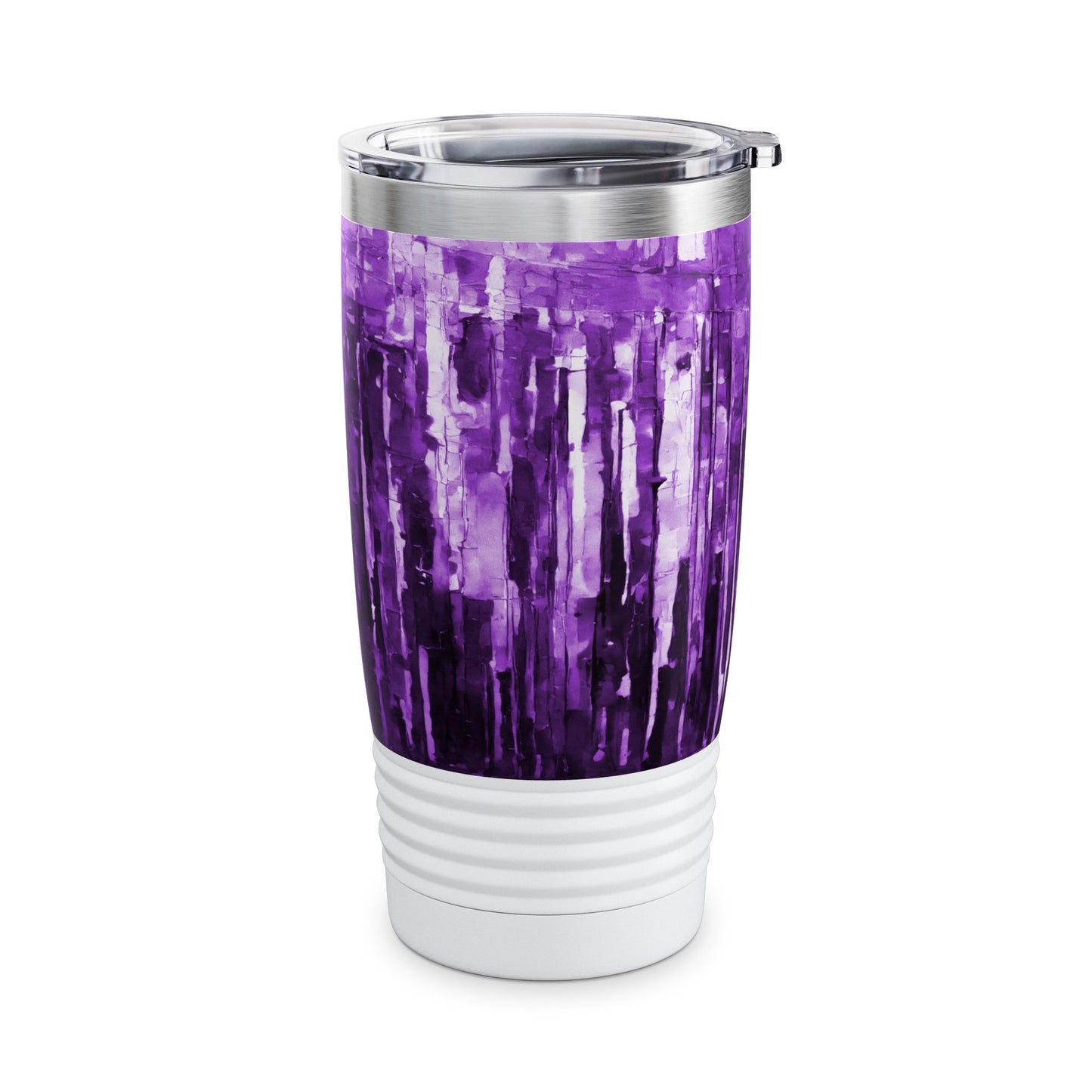 Striped Powder Lavender Ringneck Tumbler, 20oz in white, steel and black