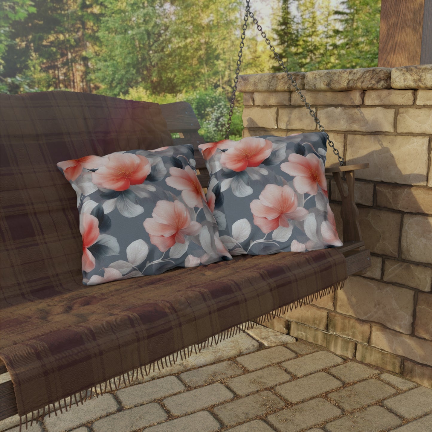 Red Blossom Floral Bunch 20" x 20" Outdoor Pillow