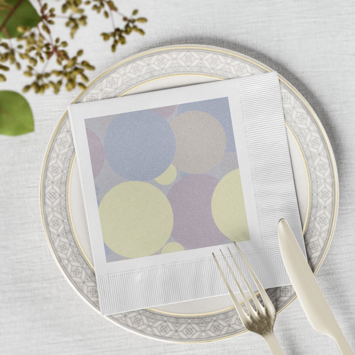 Pastel Soft Blue and Soft White Patches White Coined Napkins, 6.5" x 6.5"