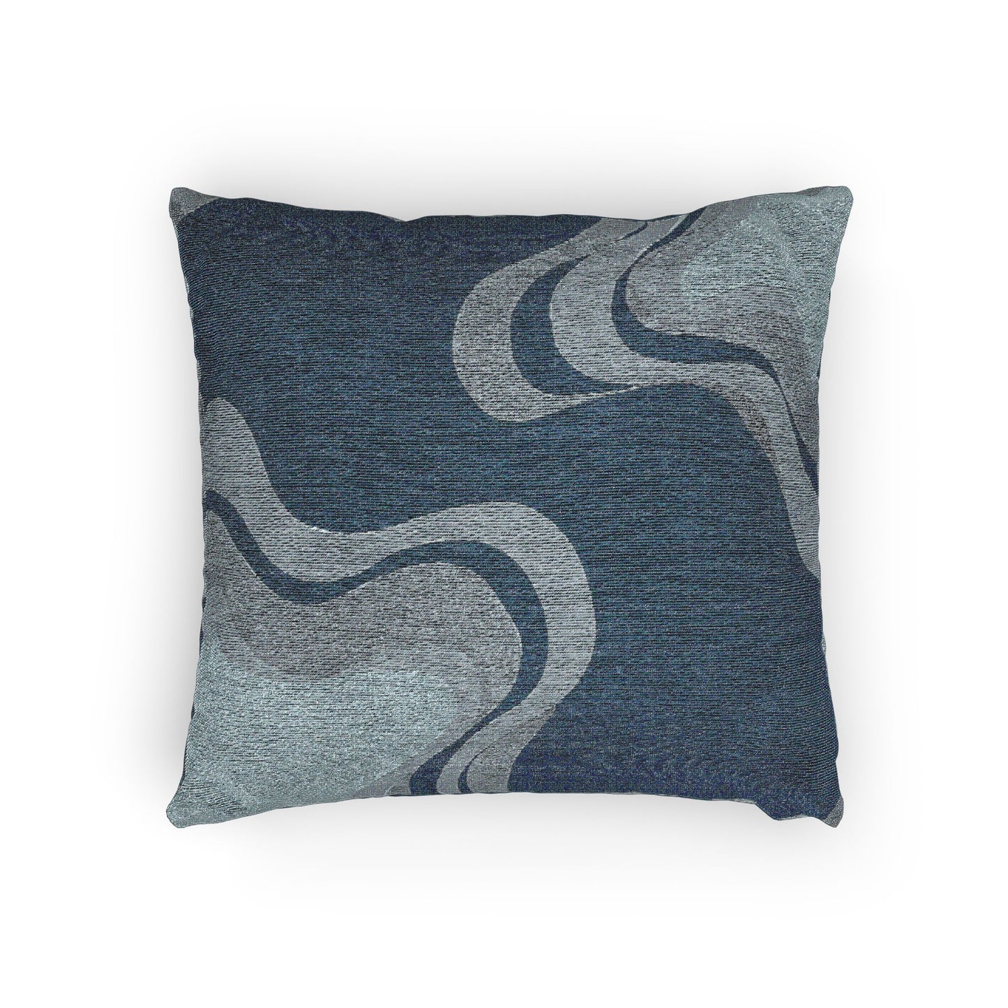 Deep Blue Wavey Woven Pillow, 17" x 18"