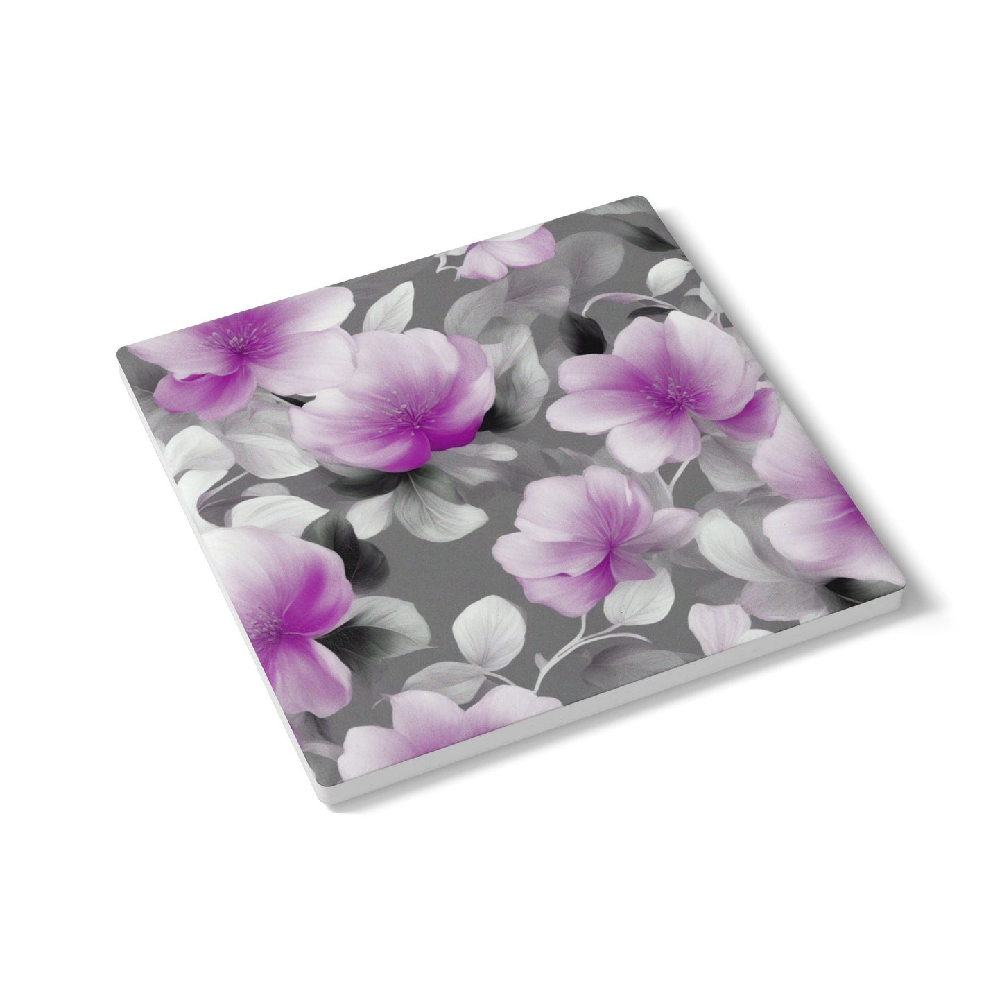 Purple Blossom Floral Bunch Square Ceramic Coaster, 4" x 4"