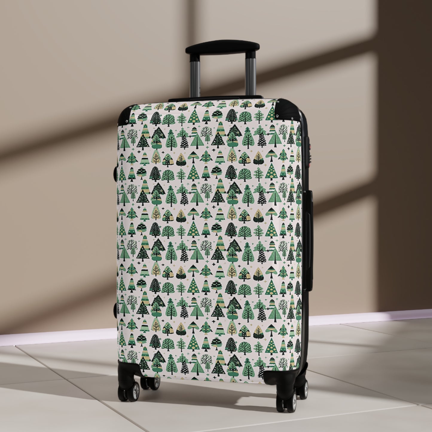Mini Vintage Green Trees Medium Suitcase with built in lock, 4 double-wheels, telescopic handle, and ABS back hard-shell