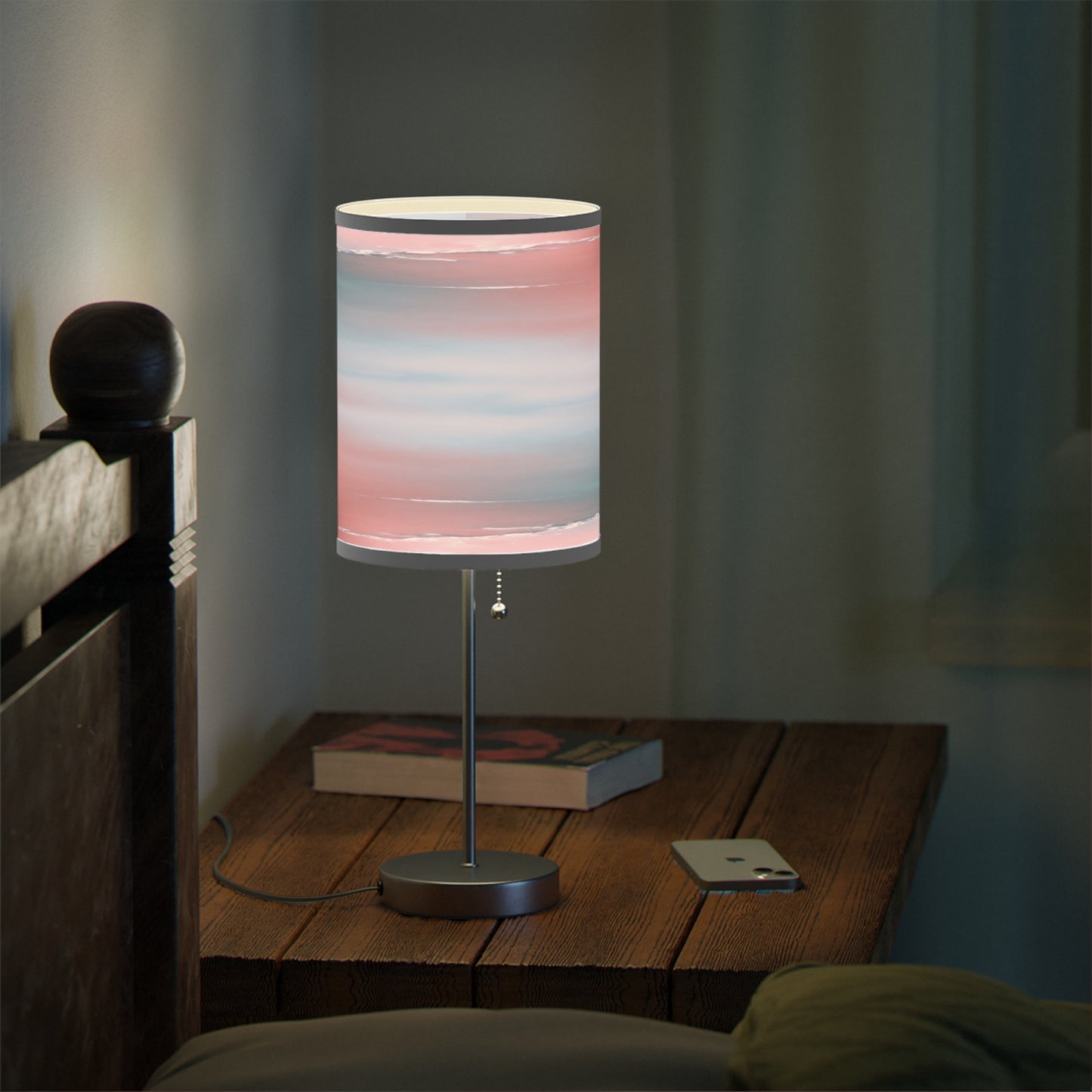 Gray Sea Pink Fog Table Lamp on a White or Silver Stand, US|CA plug